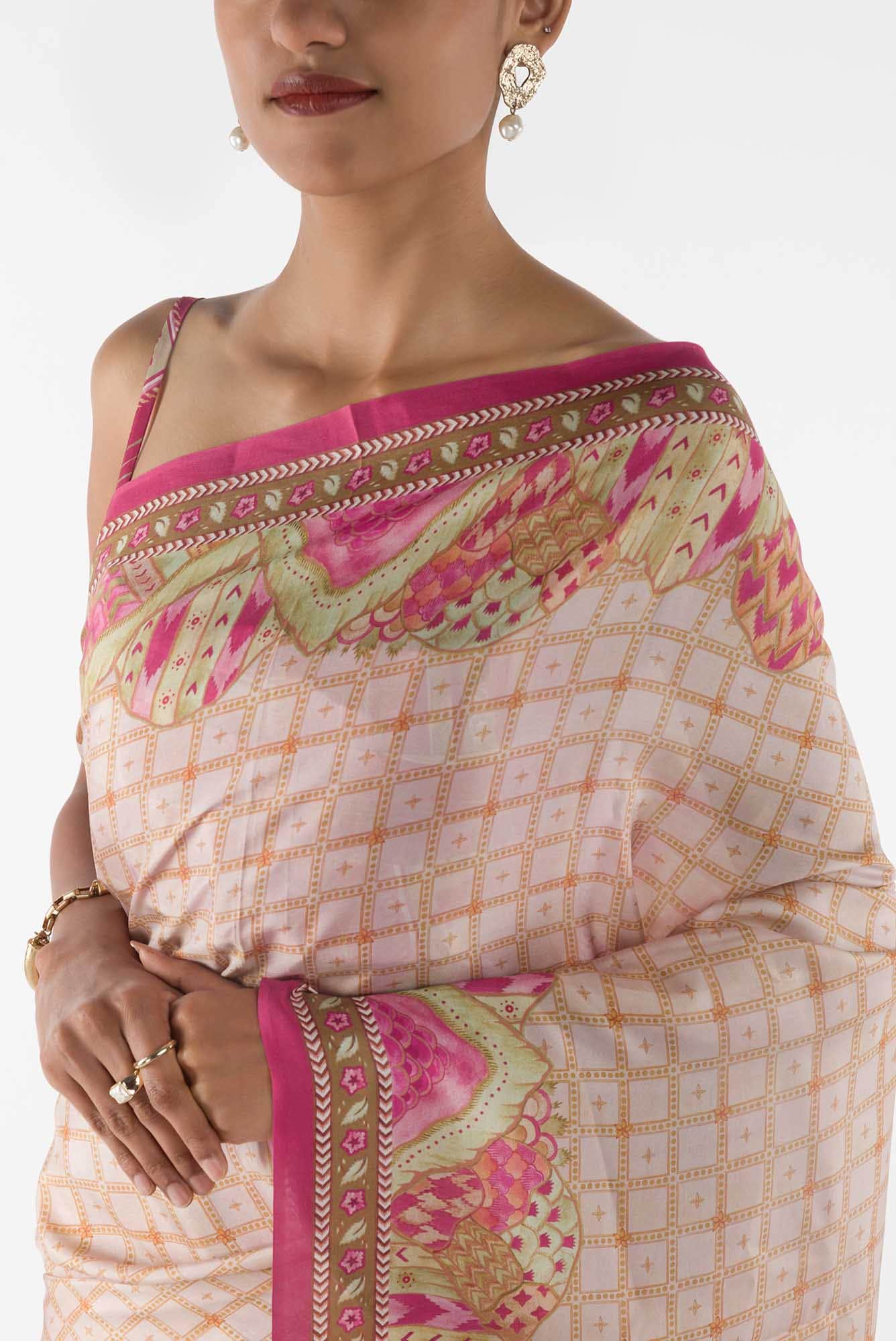 Tila - Cream Floral design saree from Chintz Collection, Designed by Nalli
