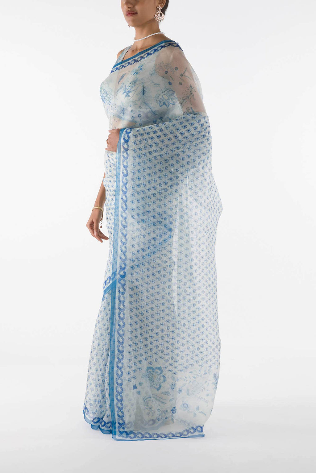 Pushpavalli - Ivory white Floral design saree from Chintz Collection, Designed by Nalli