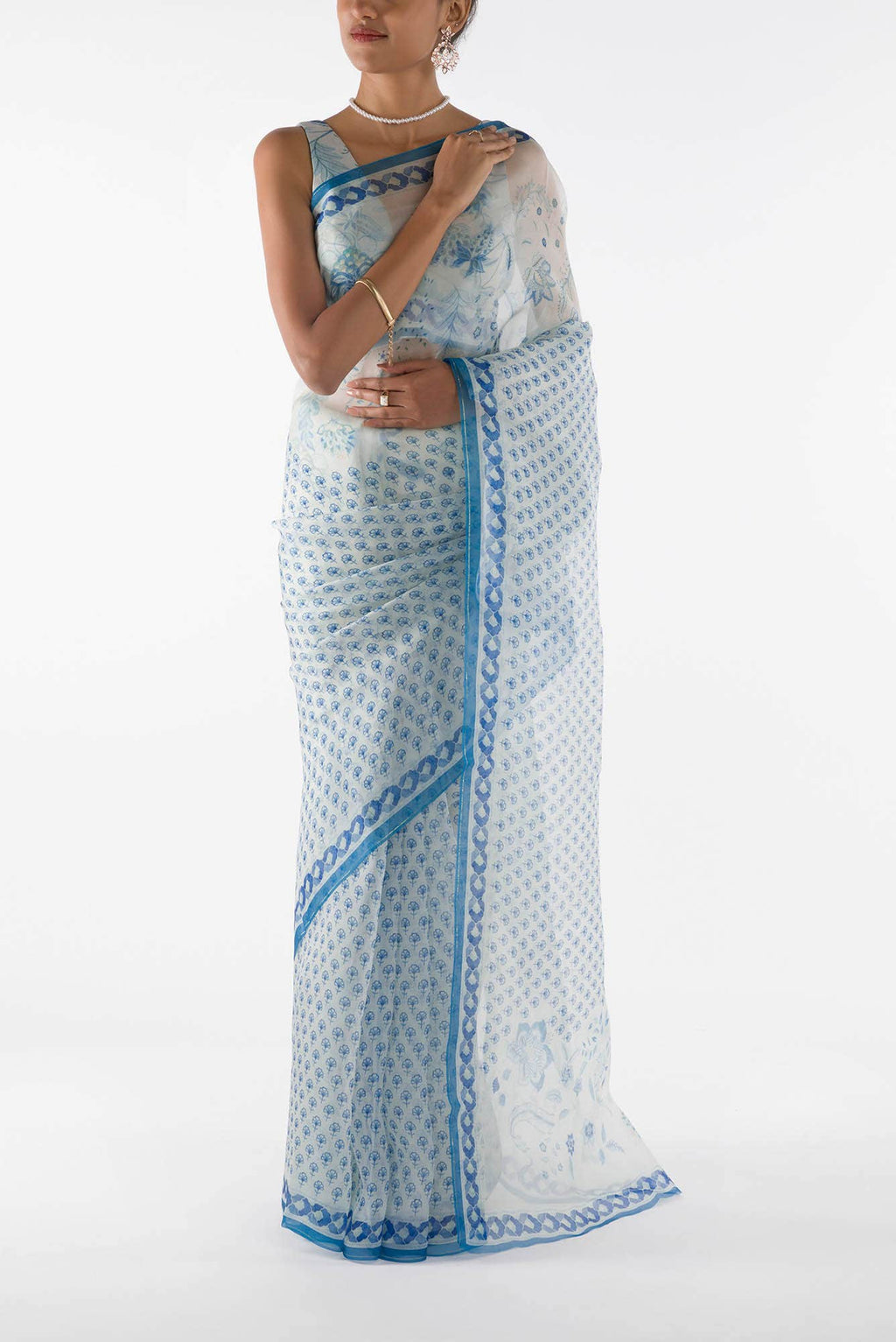 Pushpavalli - Ivory white Floral design saree from Chintz Collection, Designed by Nalli