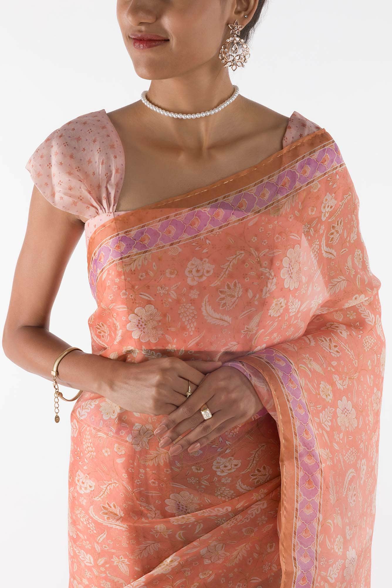 Guldasta - Peach Floral design saree from Chintz Collection, Designed by Nalli