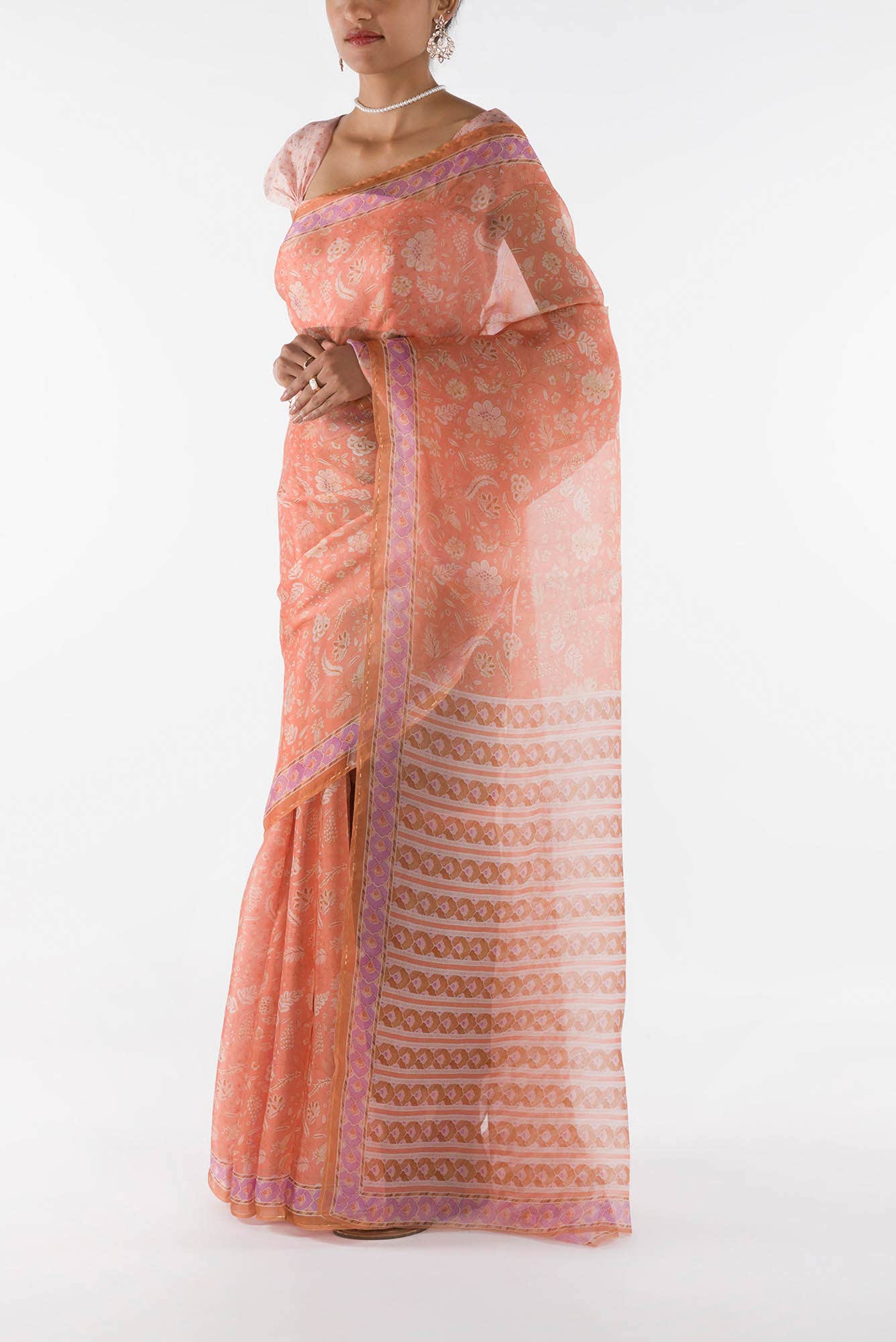 Guldasta - Peach Floral design saree from Chintz Collection, Designed by Nalli
