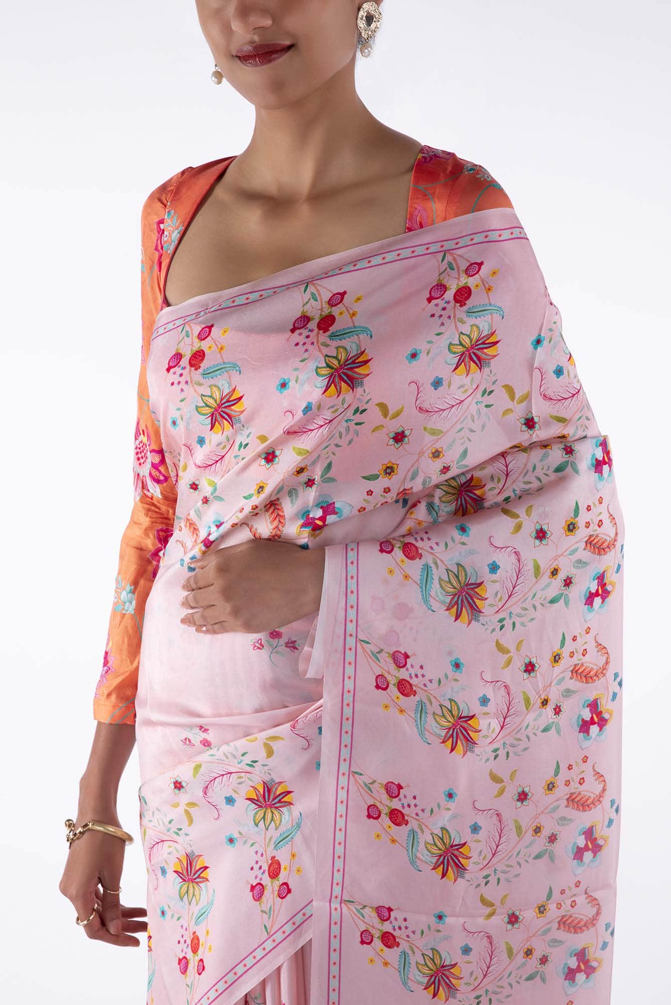 Nupur -  Baby Pink Floral design saree from Chintz Collection, Designed by Nalli