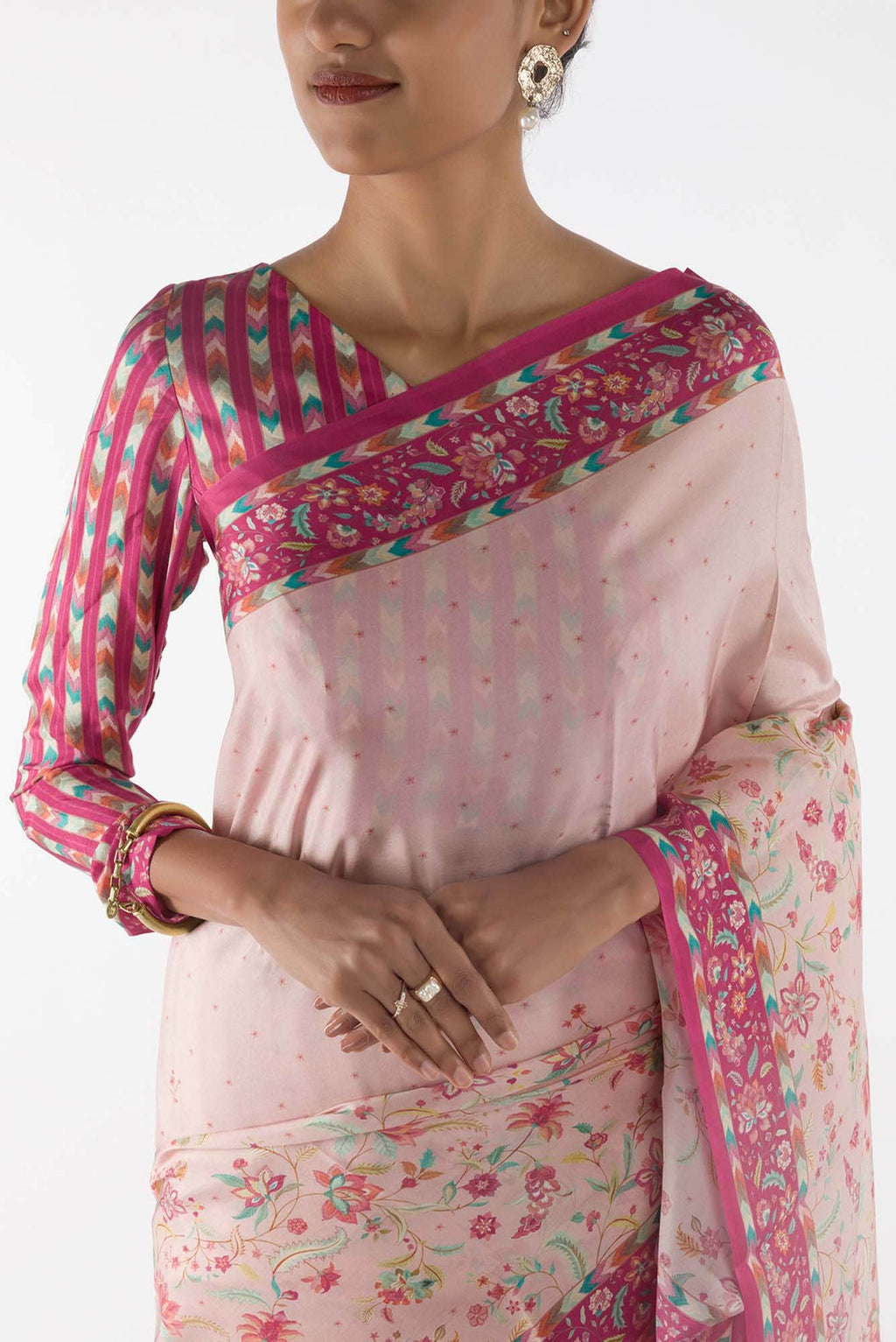 Taram - Cream Floral design saree from Chintz Collection, Designed by Nalli