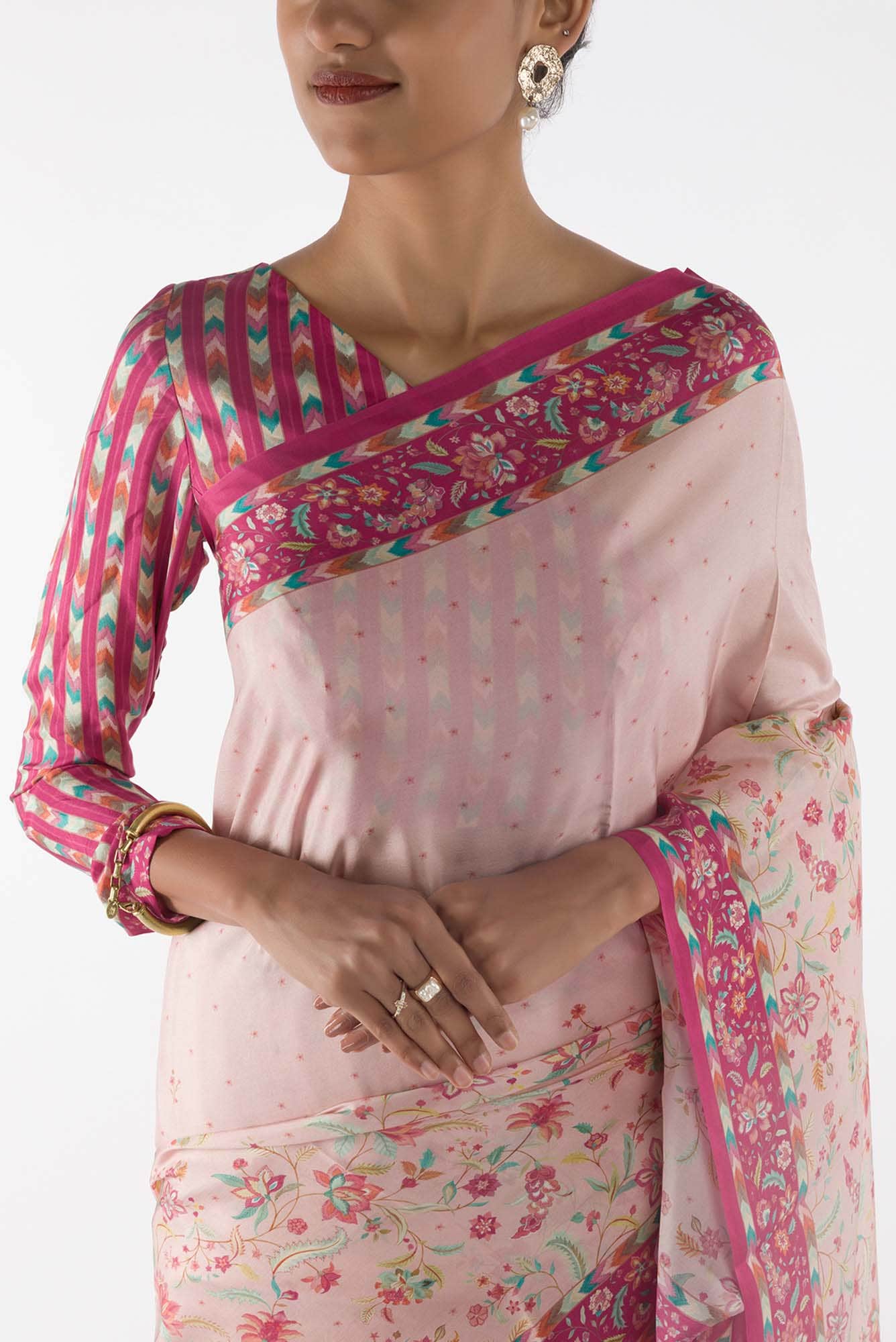 Taram - Cream Floral design saree from Chintz Collection, Designed by Nalli