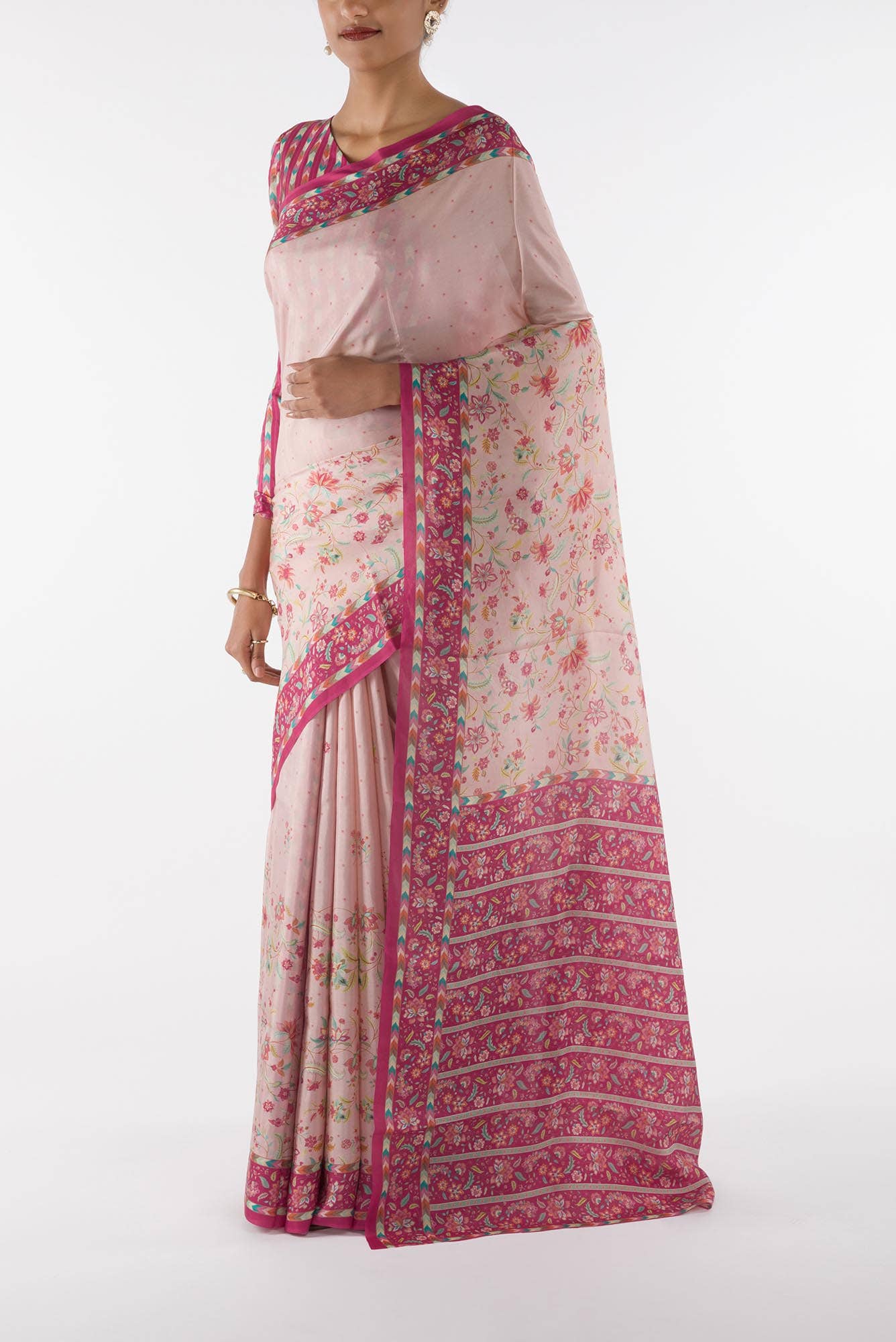 Taram - Cream Floral design saree from Chintz Collection, Designed by Nalli