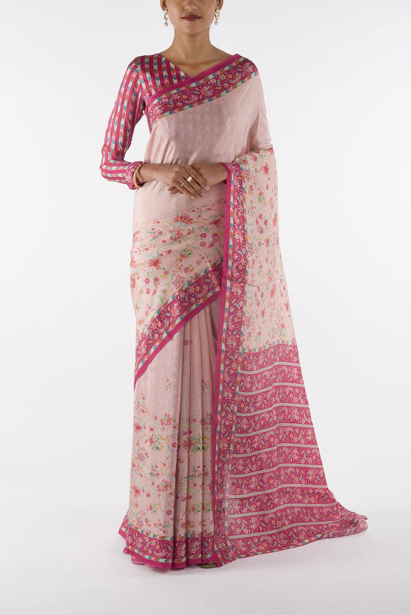 Taram - Cream Floral design saree from Chintz Collection, Designed by Nalli