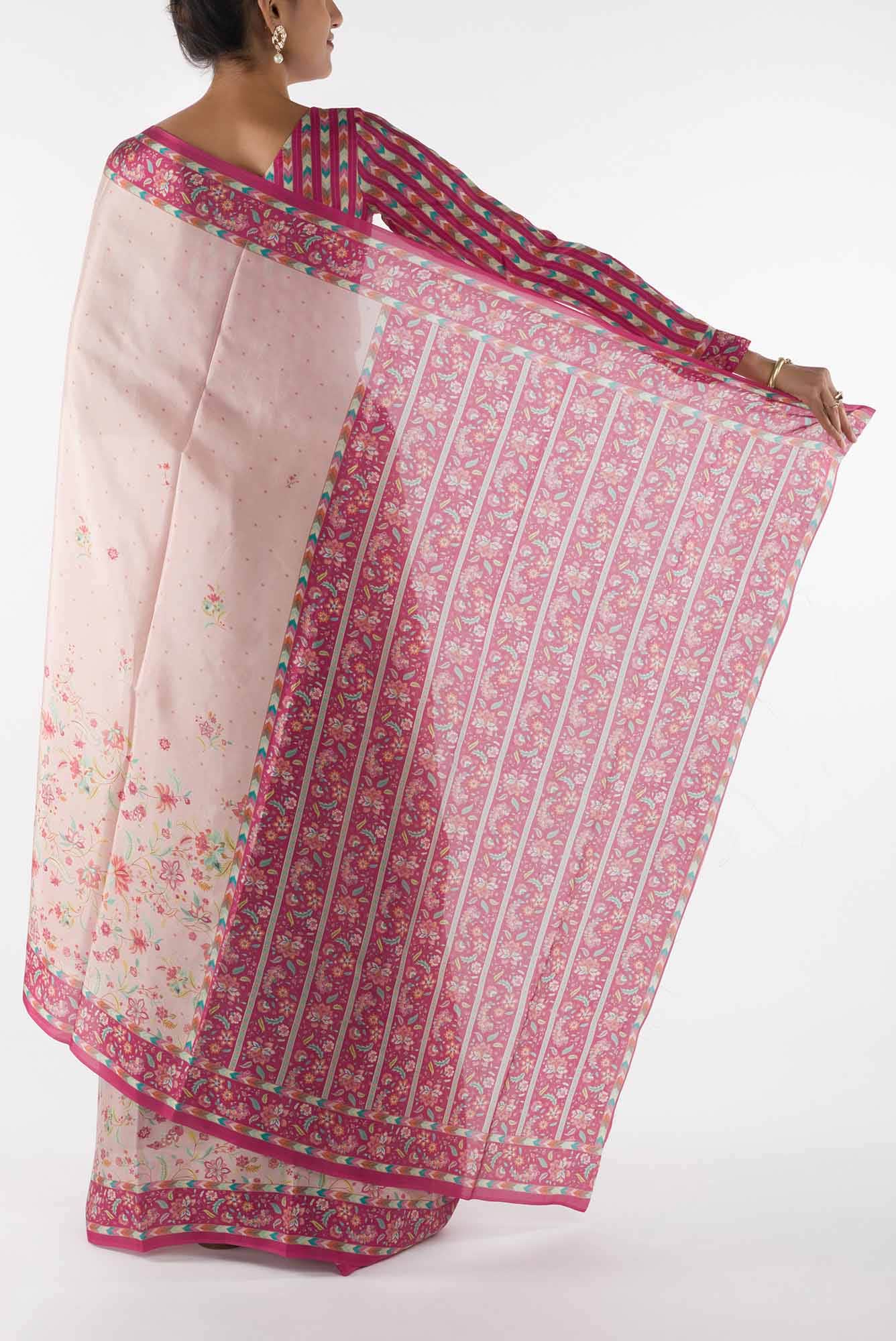 Taram - Cream Floral design saree from Chintz Collection, Designed by Nalli