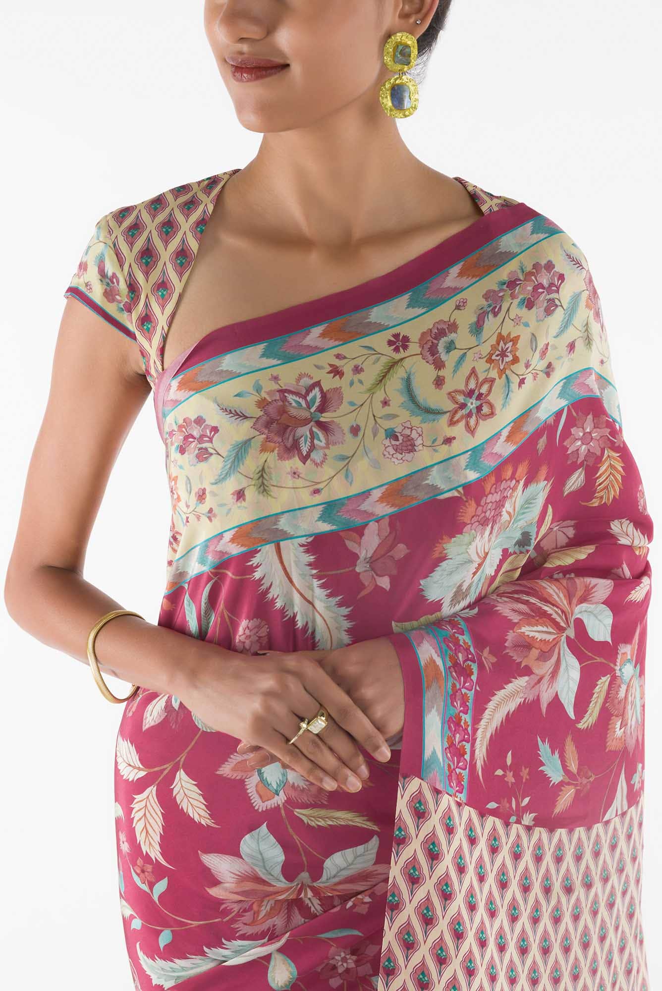 Bagicha - Dark pink Floral design saree from Chintz Collection, Designed by Nalli