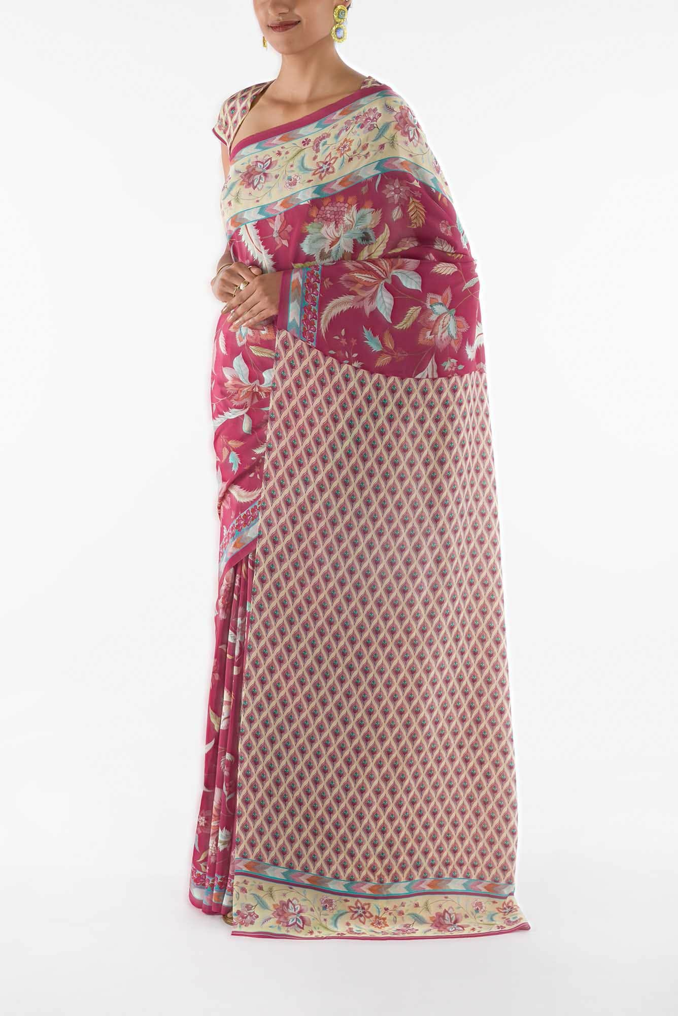 Bagicha - Dark pink Floral design saree from Chintz Collection, Designed by Nalli