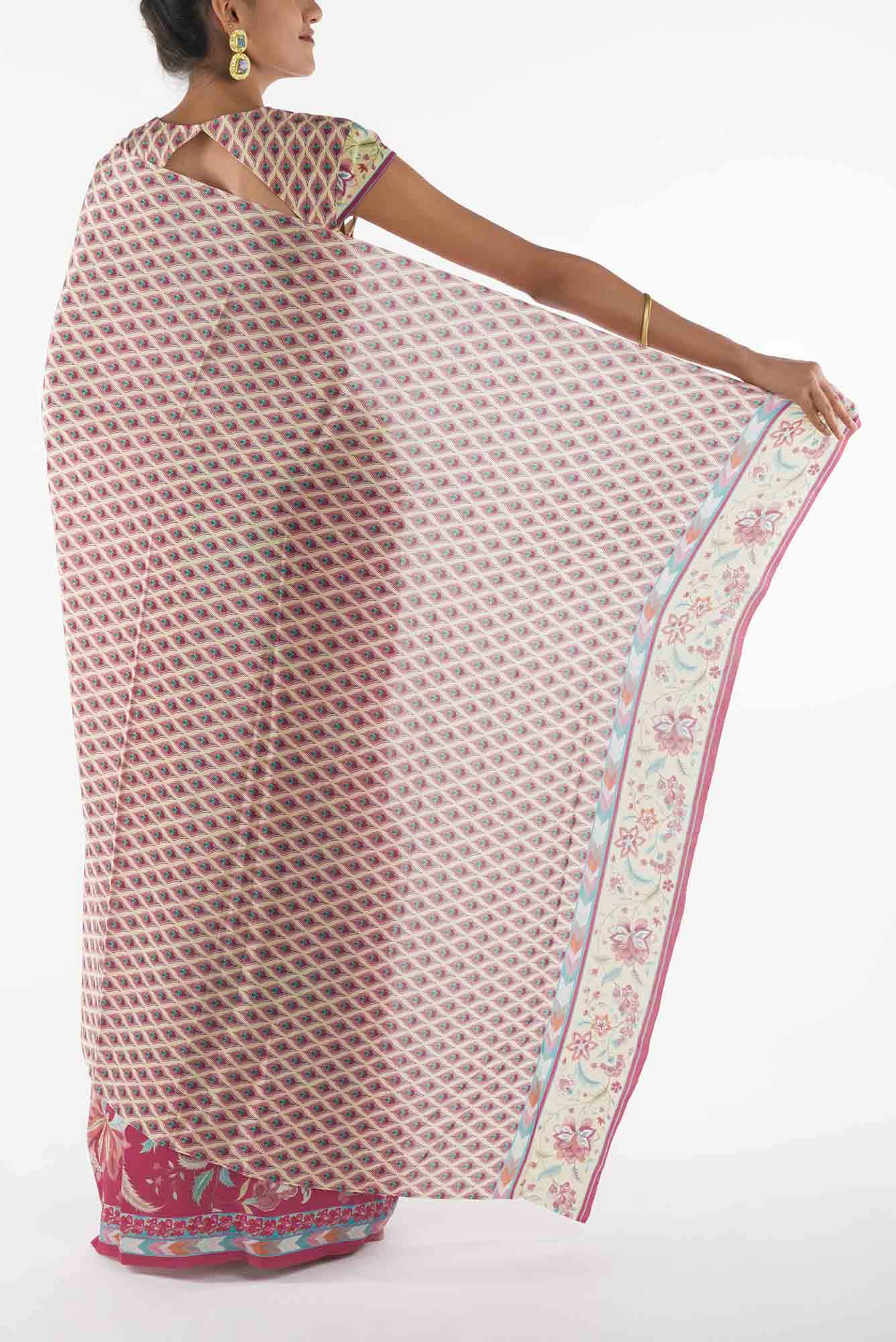 Bagicha - Dark pink Floral design saree from Chintz Collection, Designed by Nalli