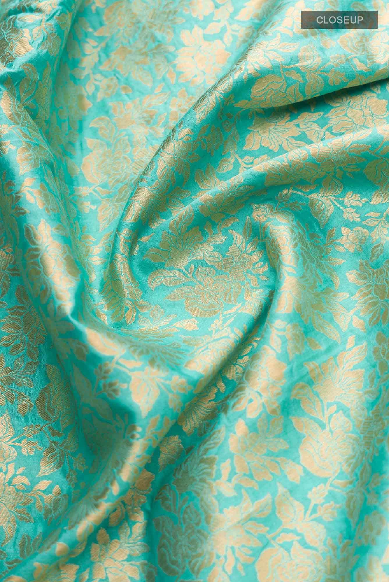 Blossom Bahar- Turquoise Banarasi Silk Saree