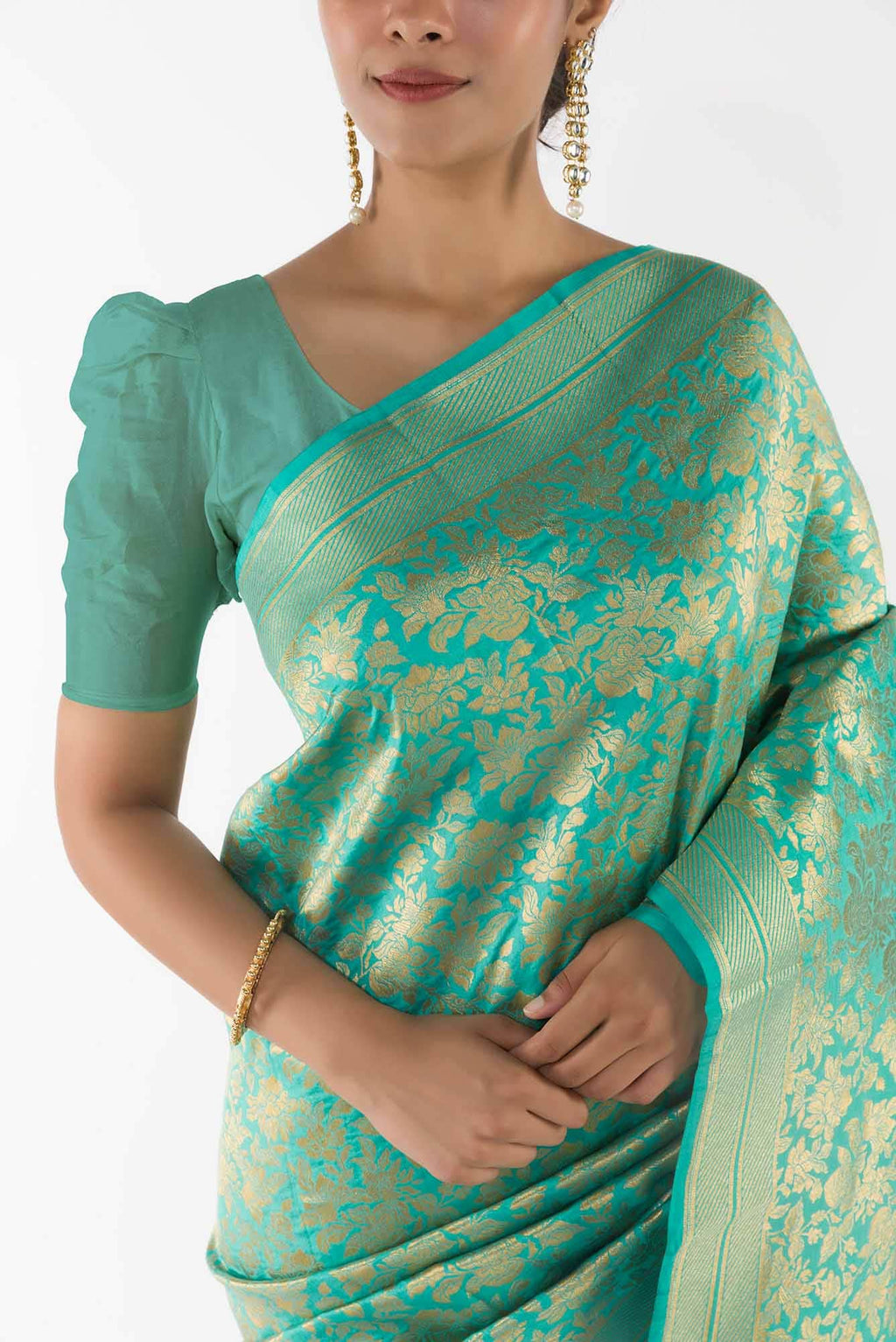 Blossom Bahar- Turquoise Banarasi Silk Saree
