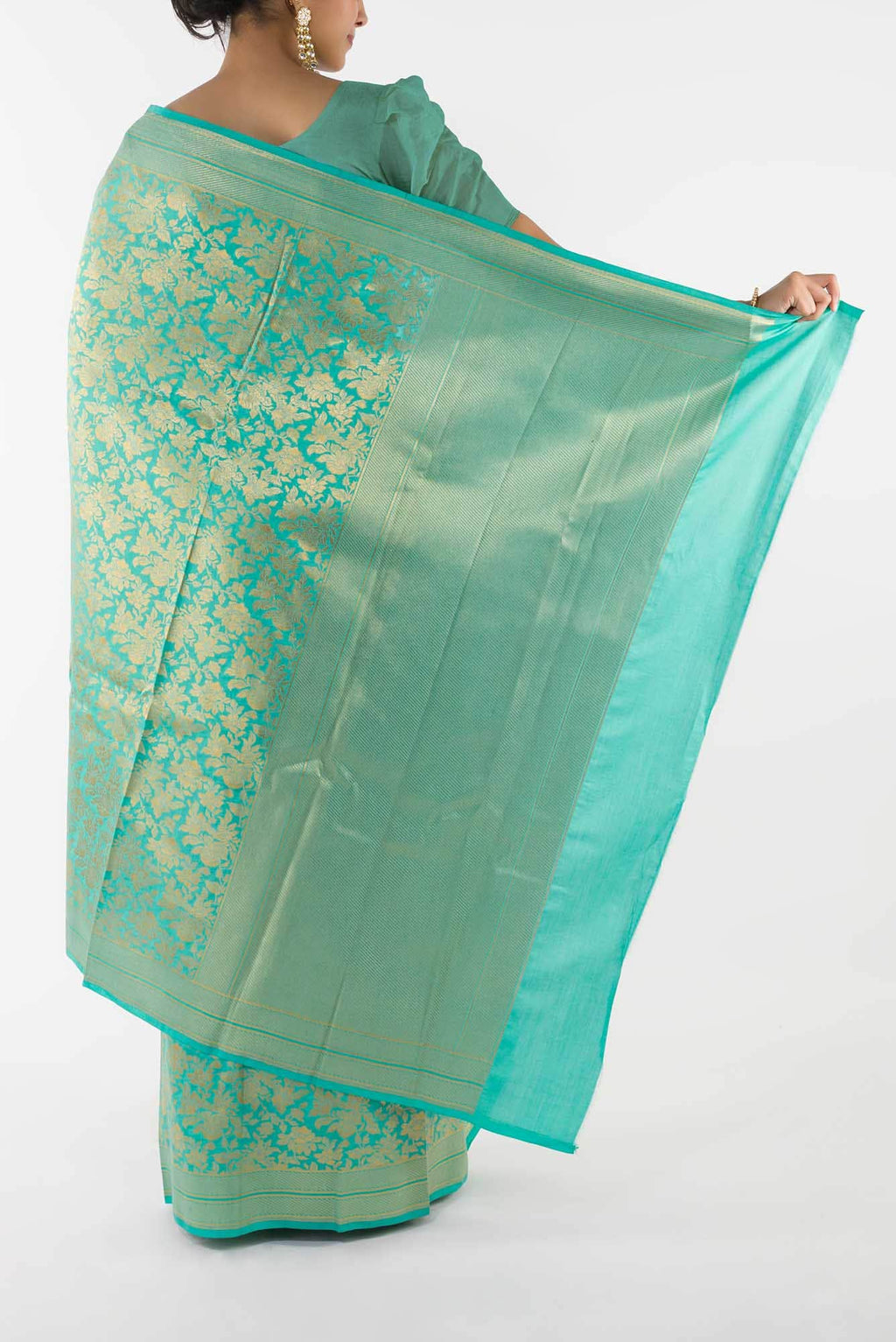 Blossom Bahar- Turquoise Banarasi Silk Saree