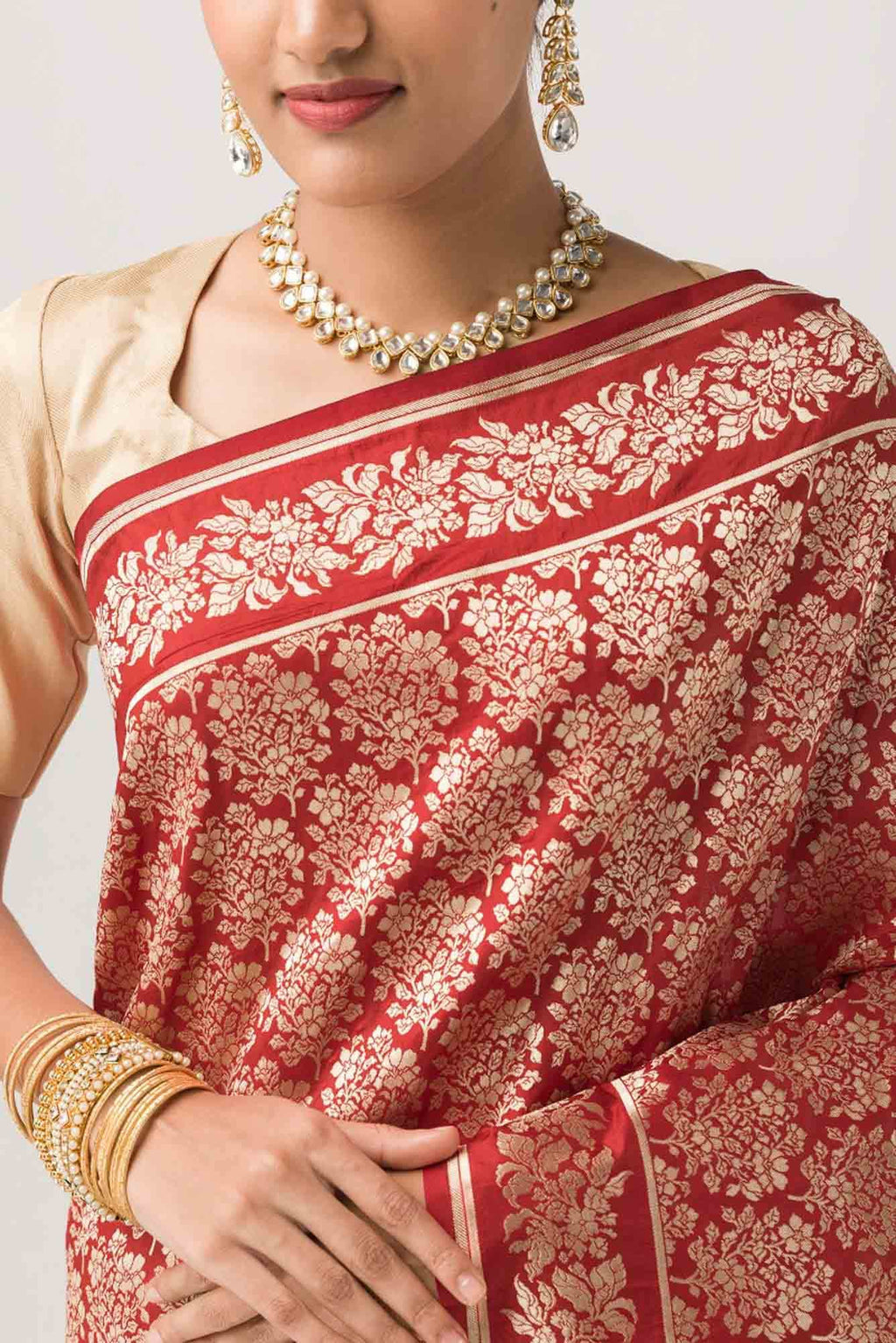 Guldasta Glamour- Red Banarasi Silk Saree