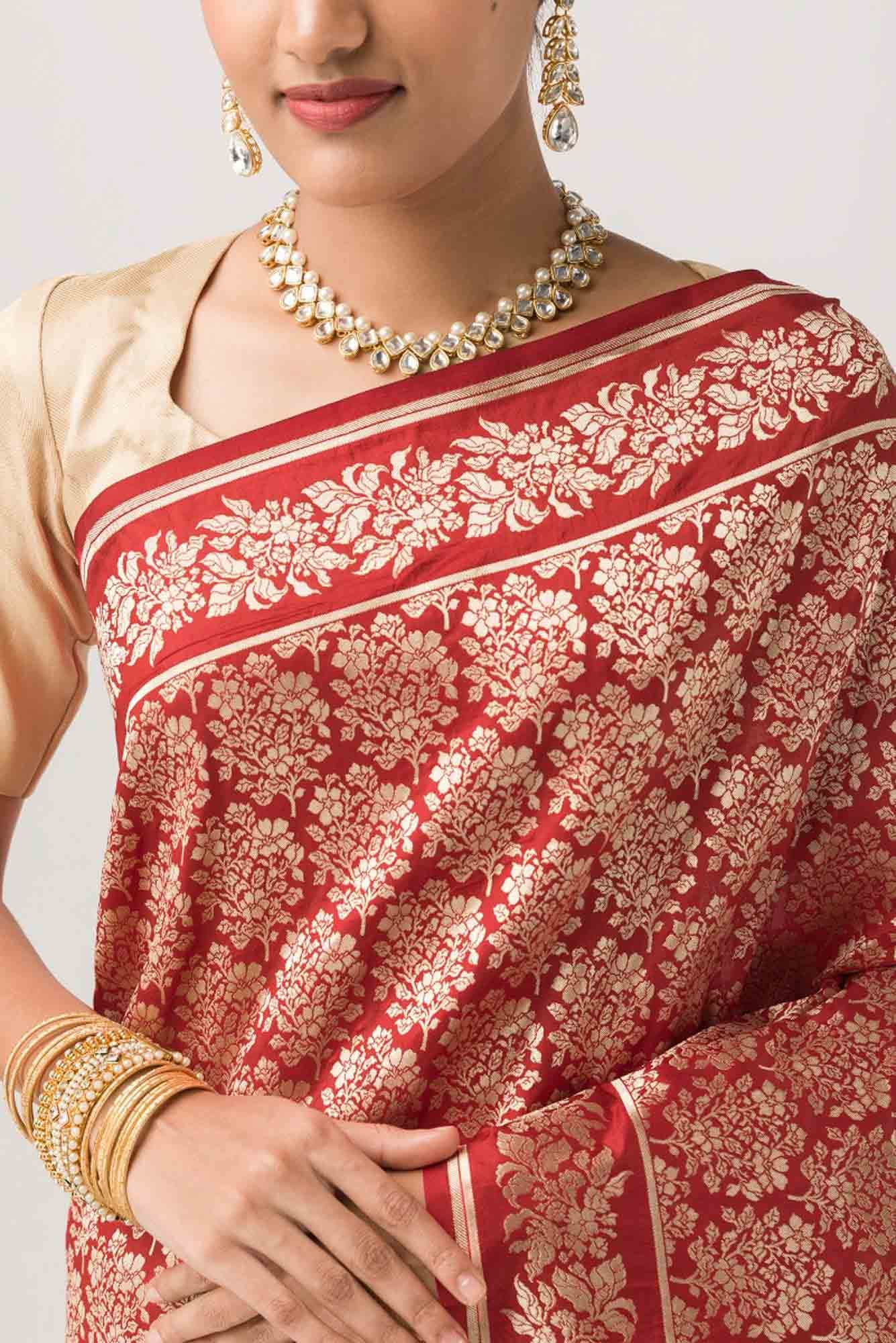 Guldasta Glamour- Red Banarasi Silk Saree