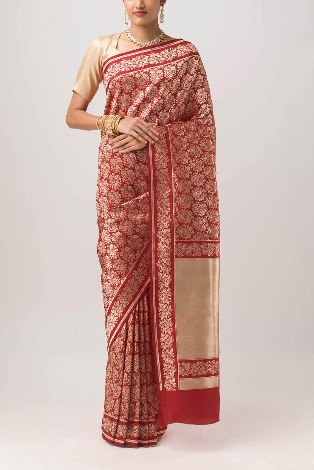 Guldasta Glamour- Red Banarasi Silk Saree