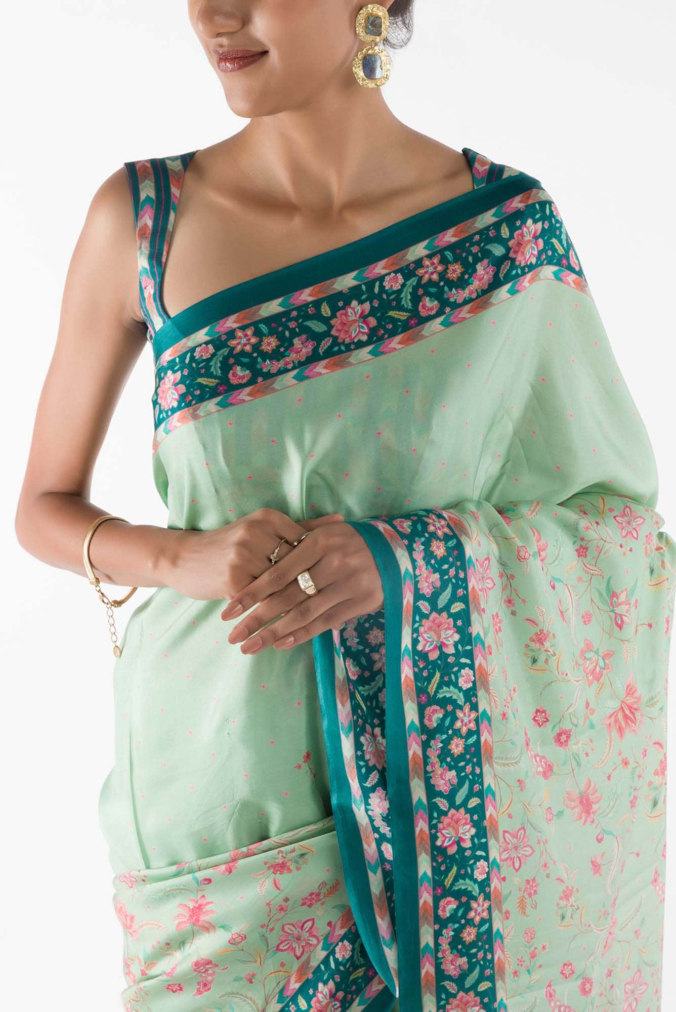 Taram - Mint Green Floral design saree from Chintz Collection, Designed by Nalli