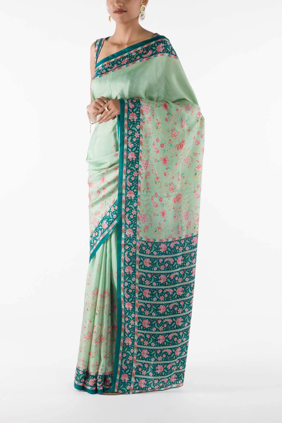 Taram - Mint Green Floral design saree from Chintz Collection, Designed by Nalli