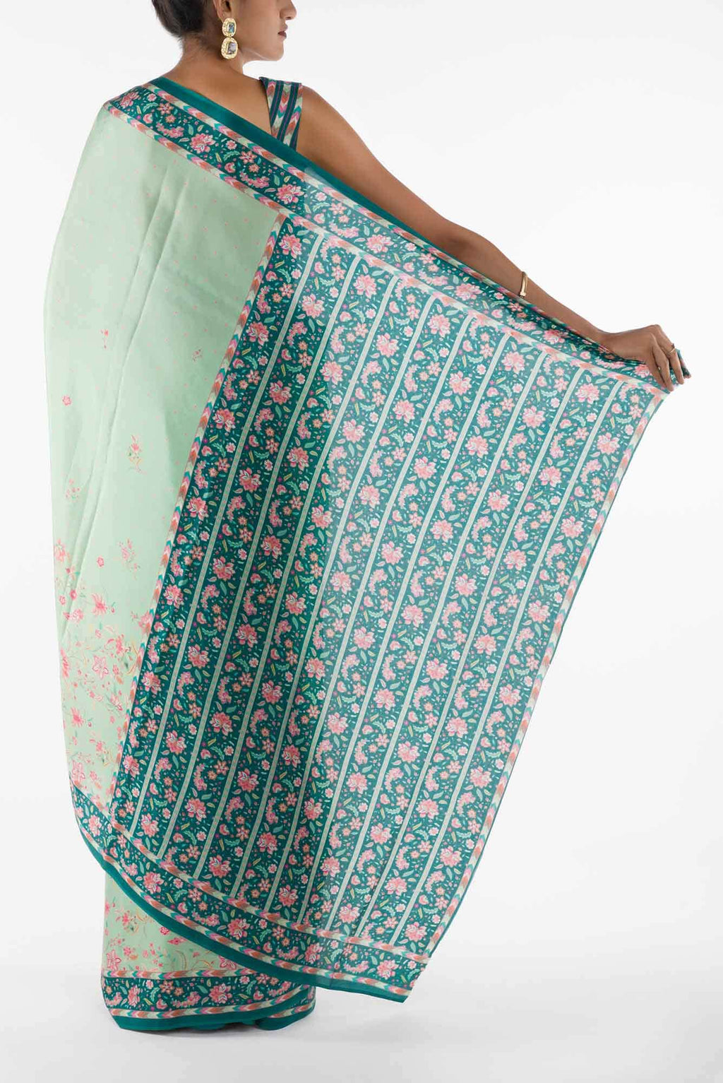 Taram - Mint Green Floral design saree from Chintz Collection, Designed by Nalli