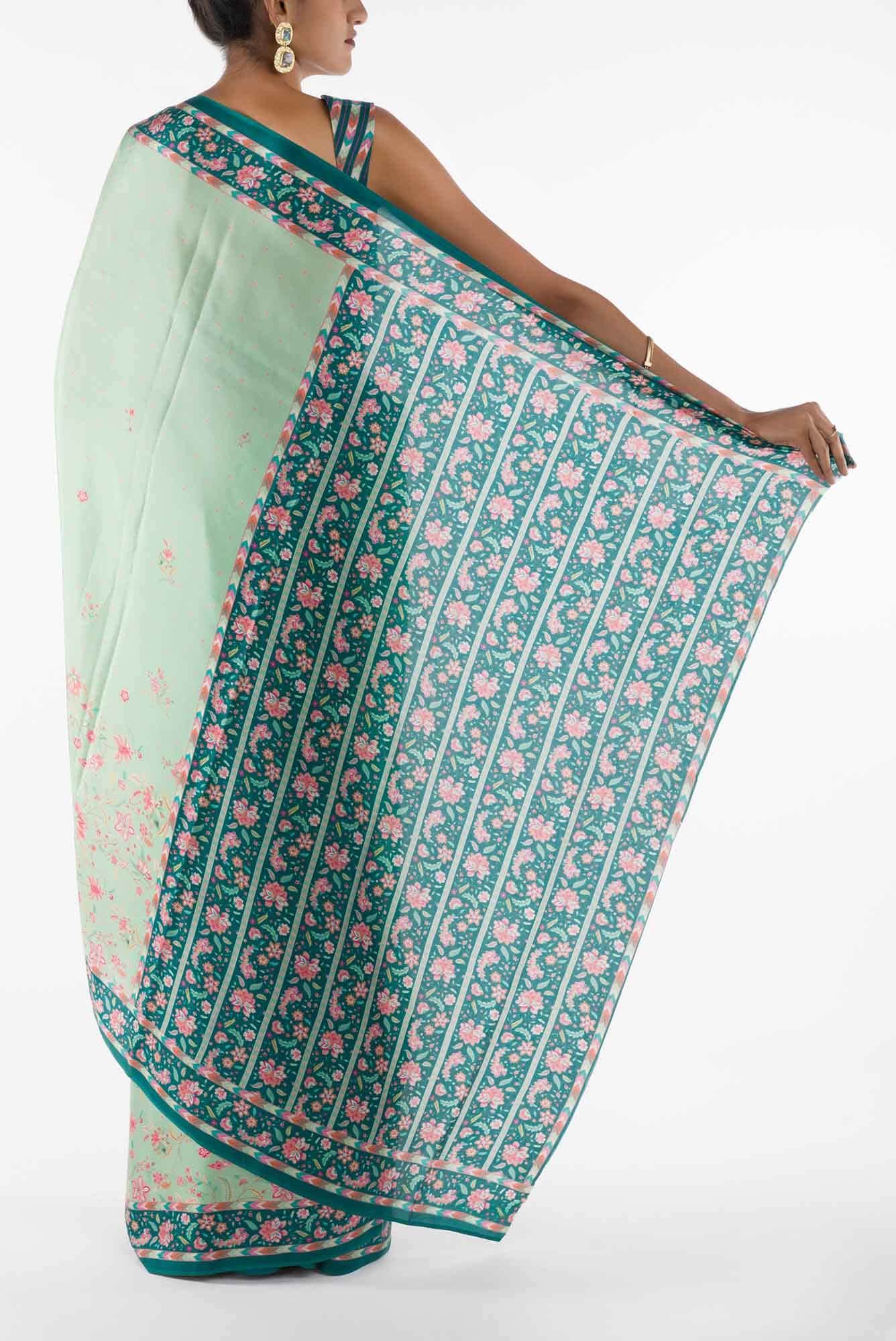 Taram - Mint Green Floral design saree from Chintz Collection, Designed by Nalli