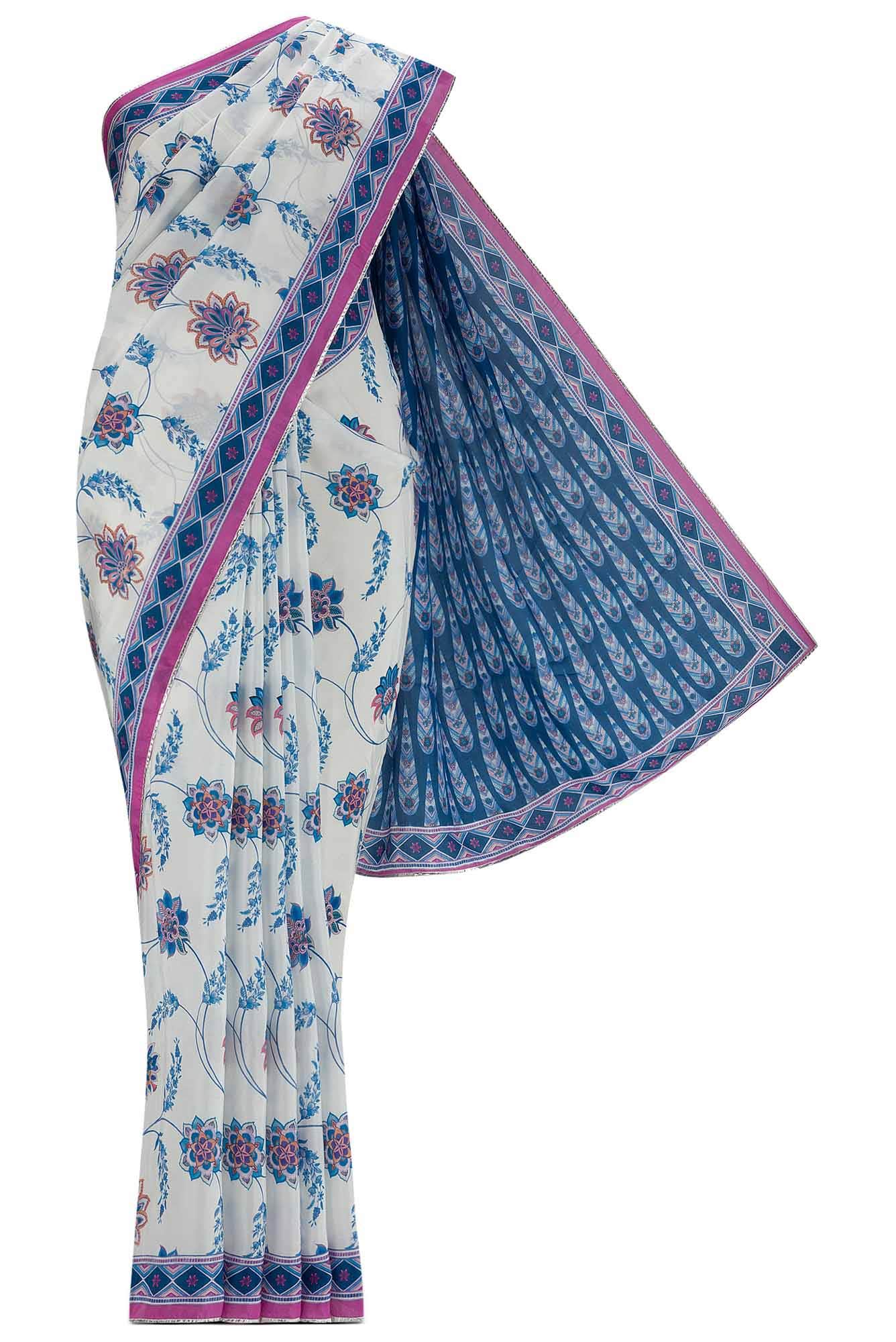 White Floral Design Saree from Chintz Collection, Designed by Nalli