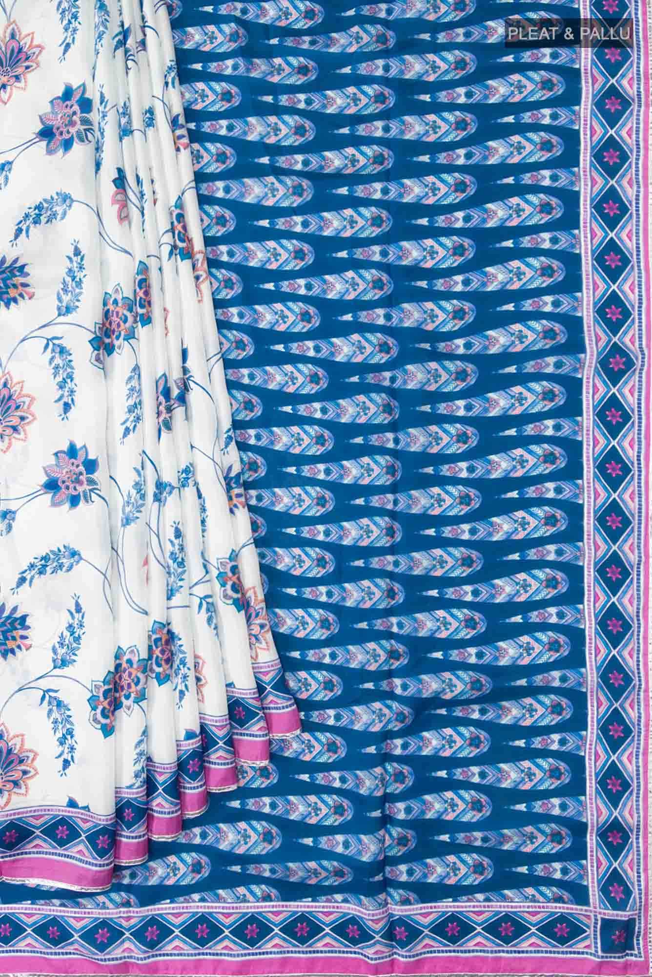 White Floral Design Saree from Chintz Collection, Designed by Nalli