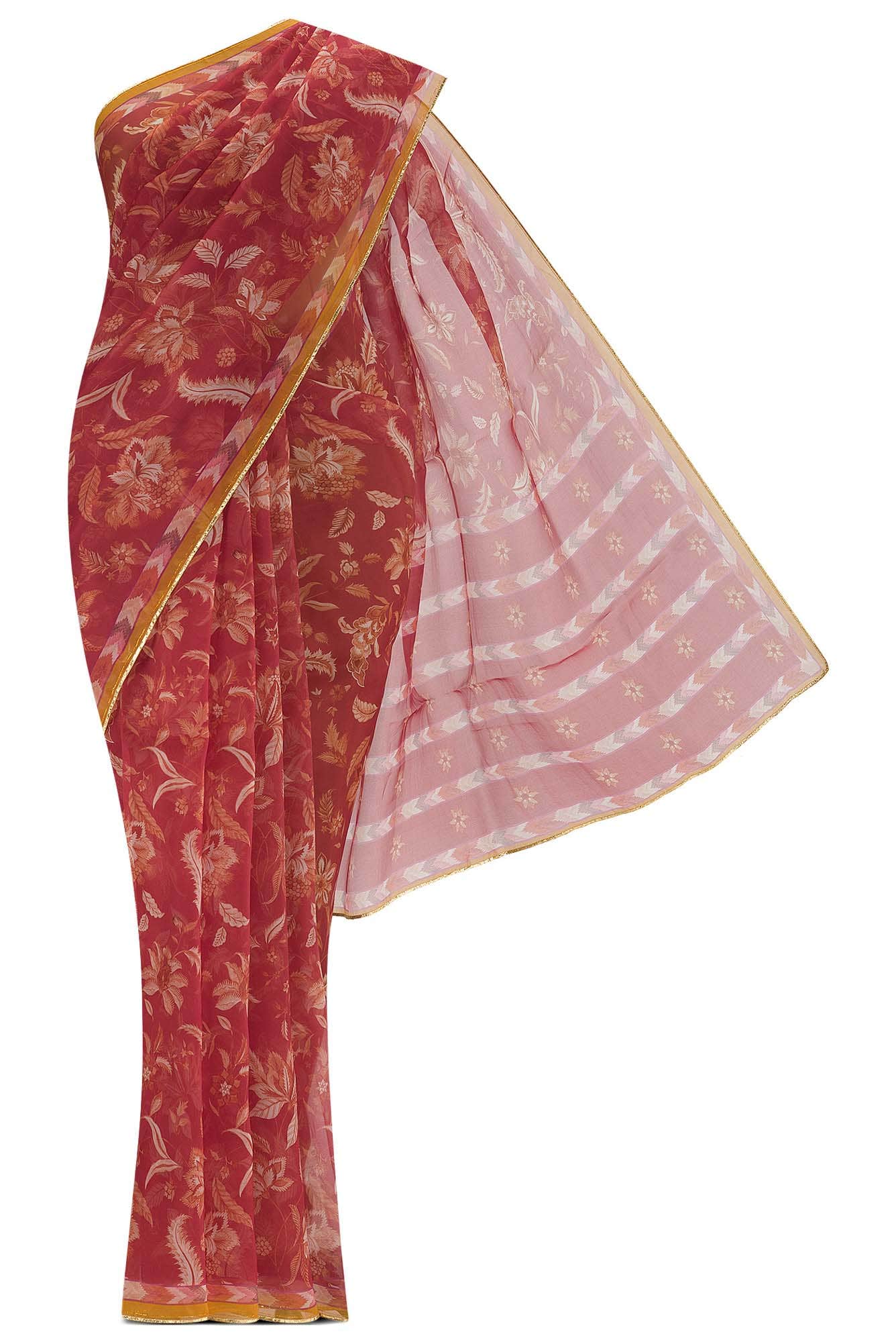 Maroon Floral Design Saree from Chintz Collection, Designed by Nalli