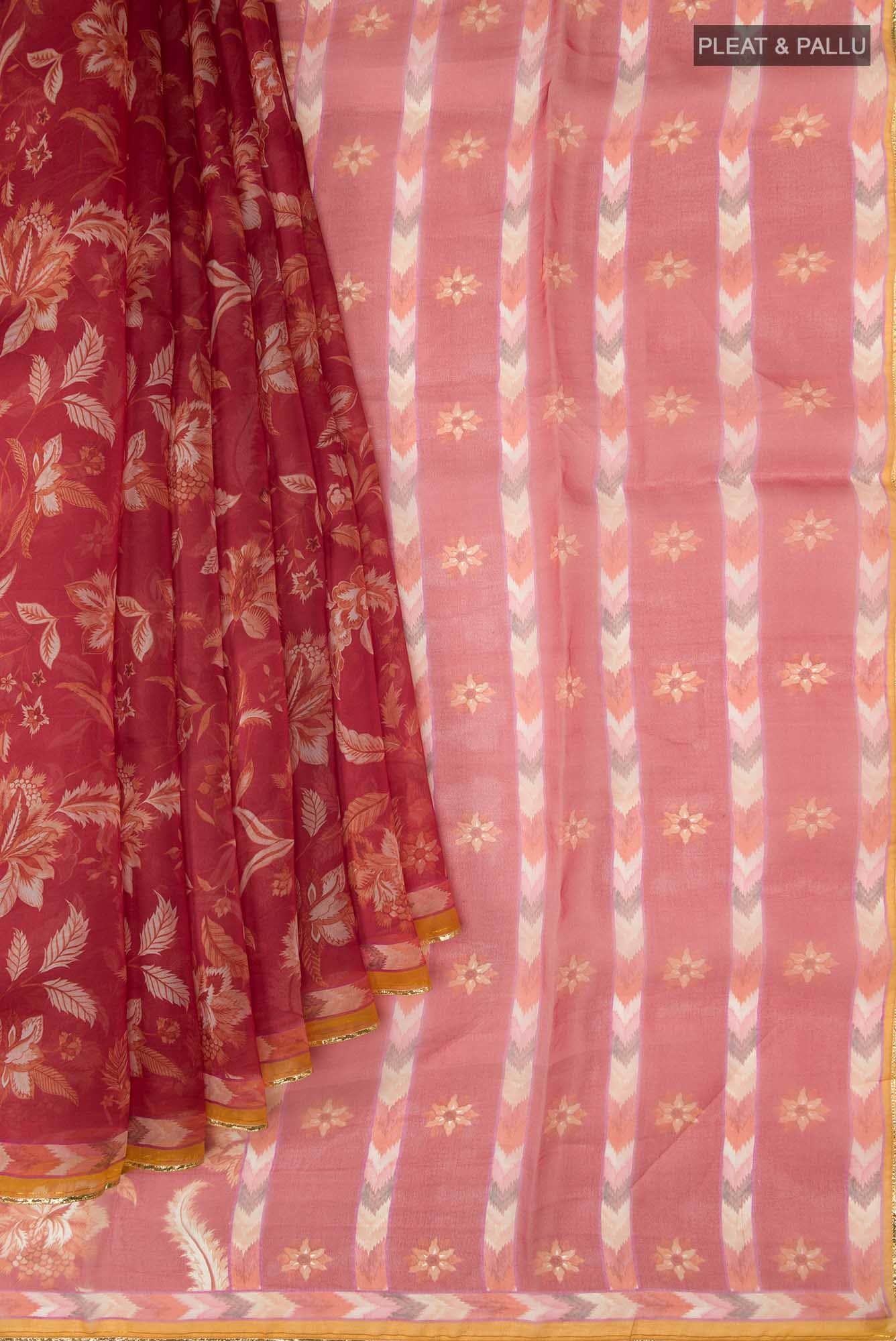 Maroon Floral Design Saree from Chintz Collection, Designed by Nalli