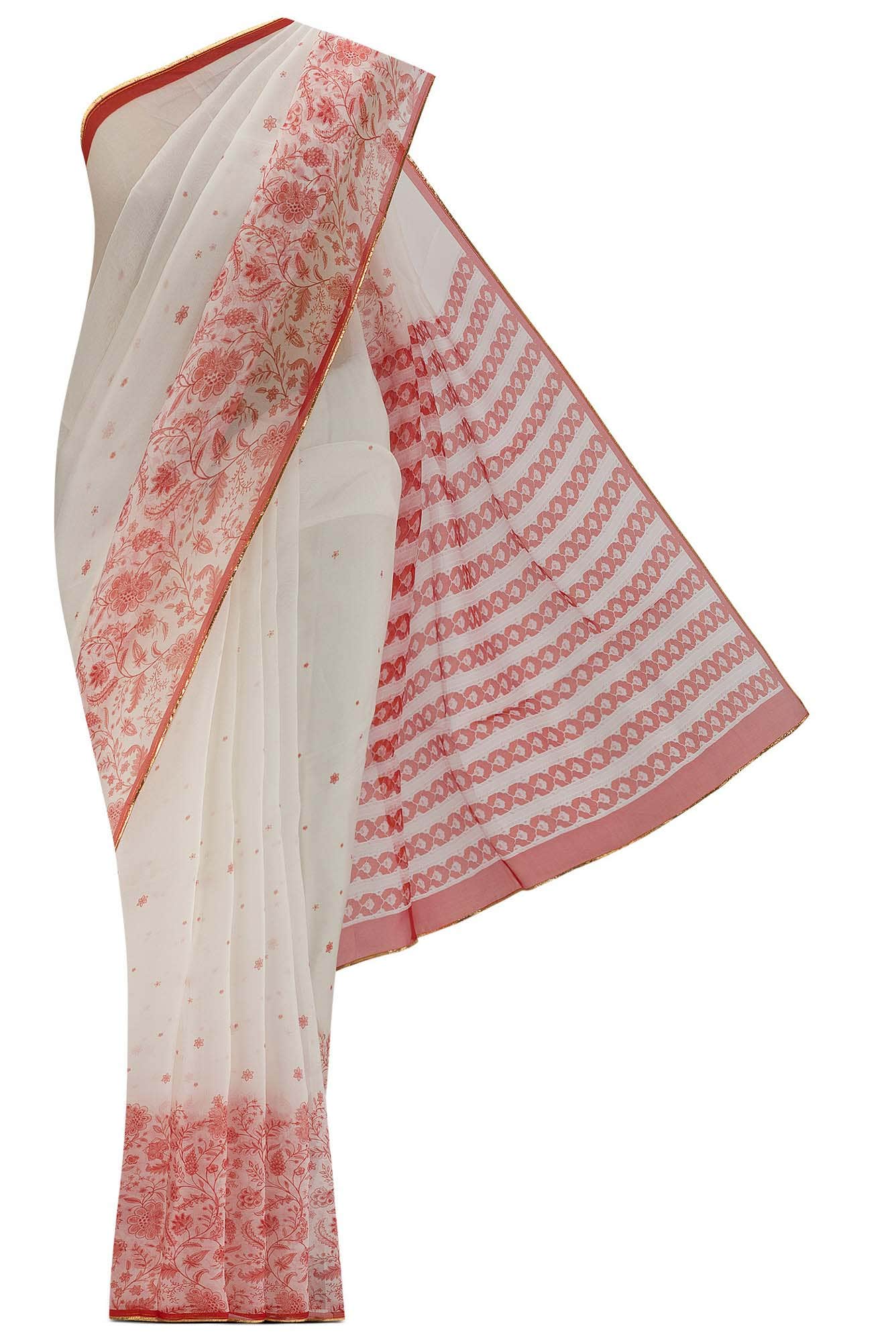White Pure Organza Silk Saree