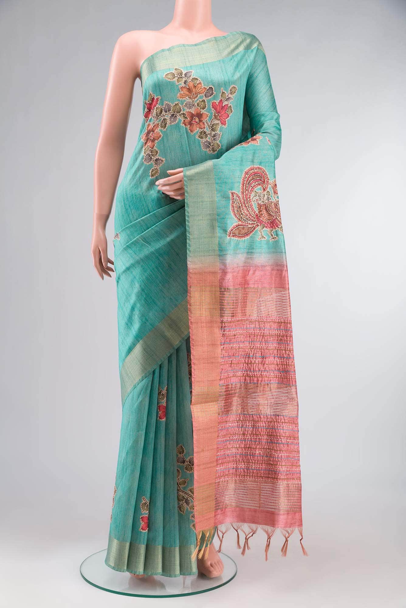 Green Blended Tussar Silk Saree