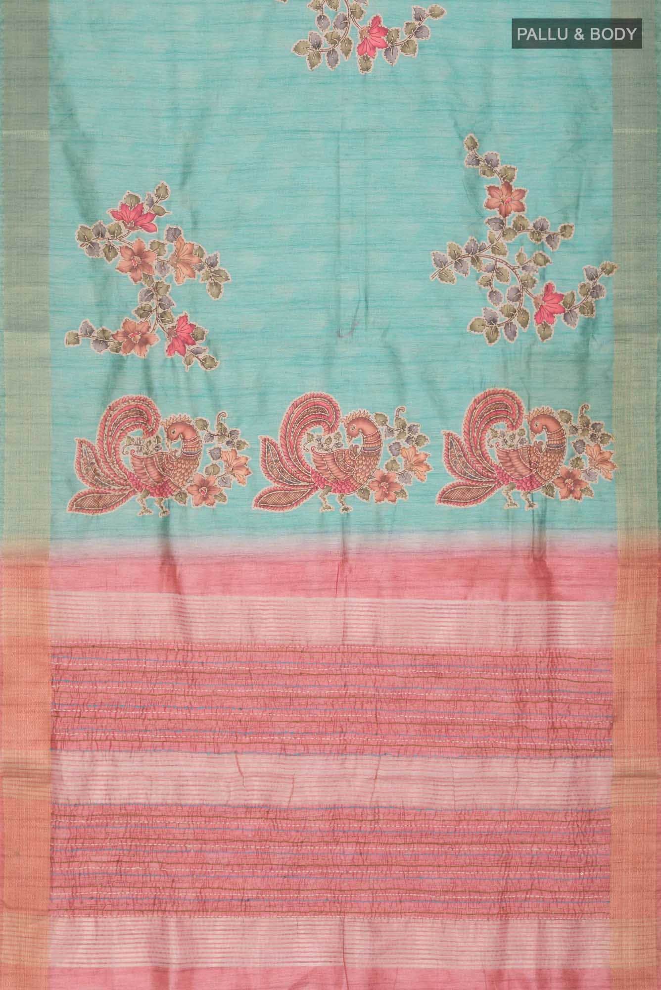 Green Blended Tussar Silk Saree