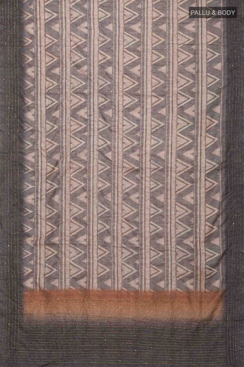 Grey Blended Tussar Silk Saree