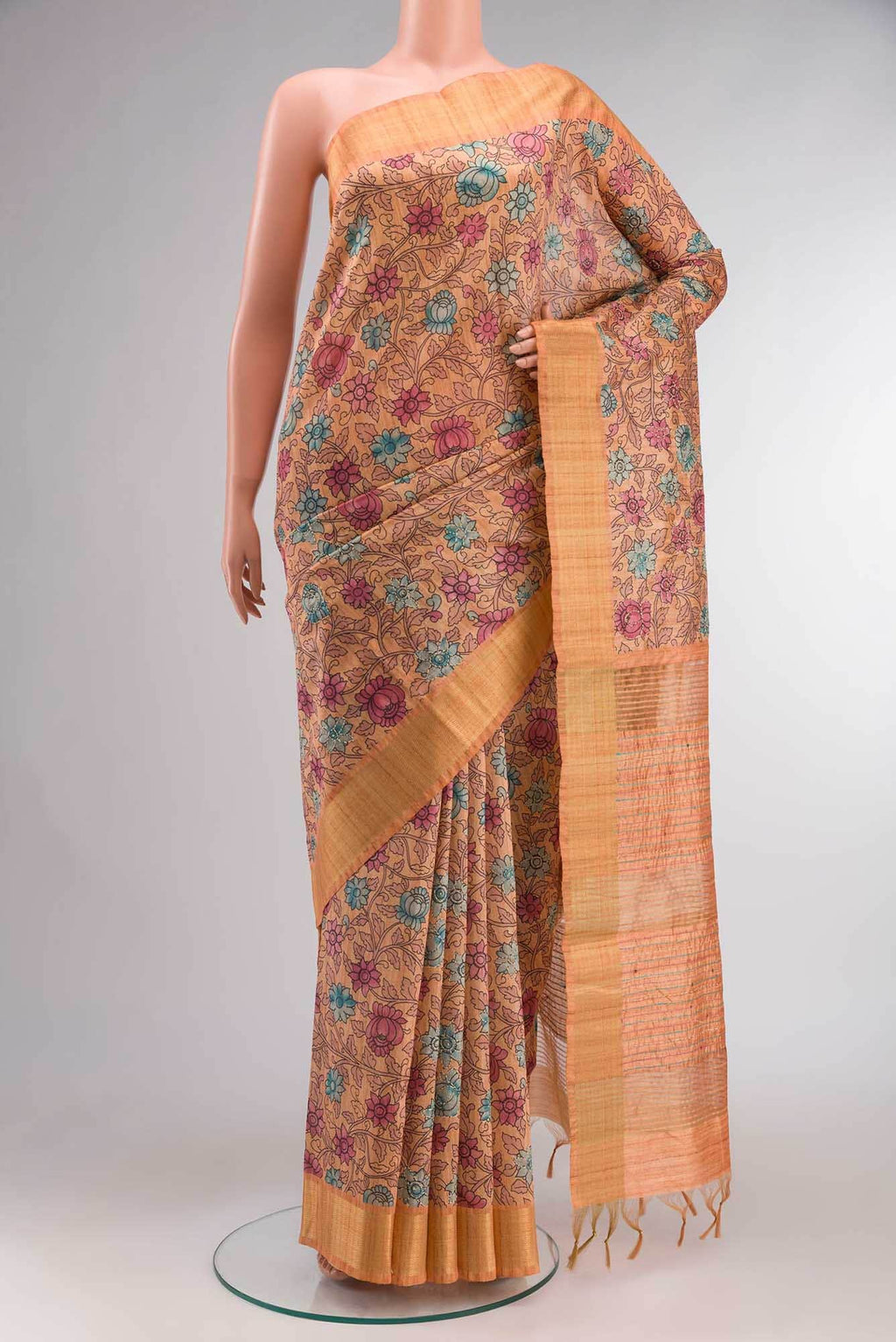 Orange Blended Tussar Silk Saree
