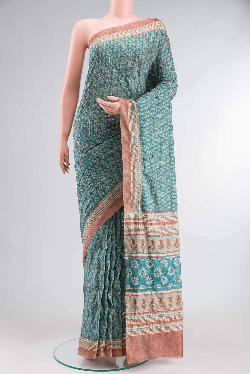 Blue Blended Tussar Silk Saree