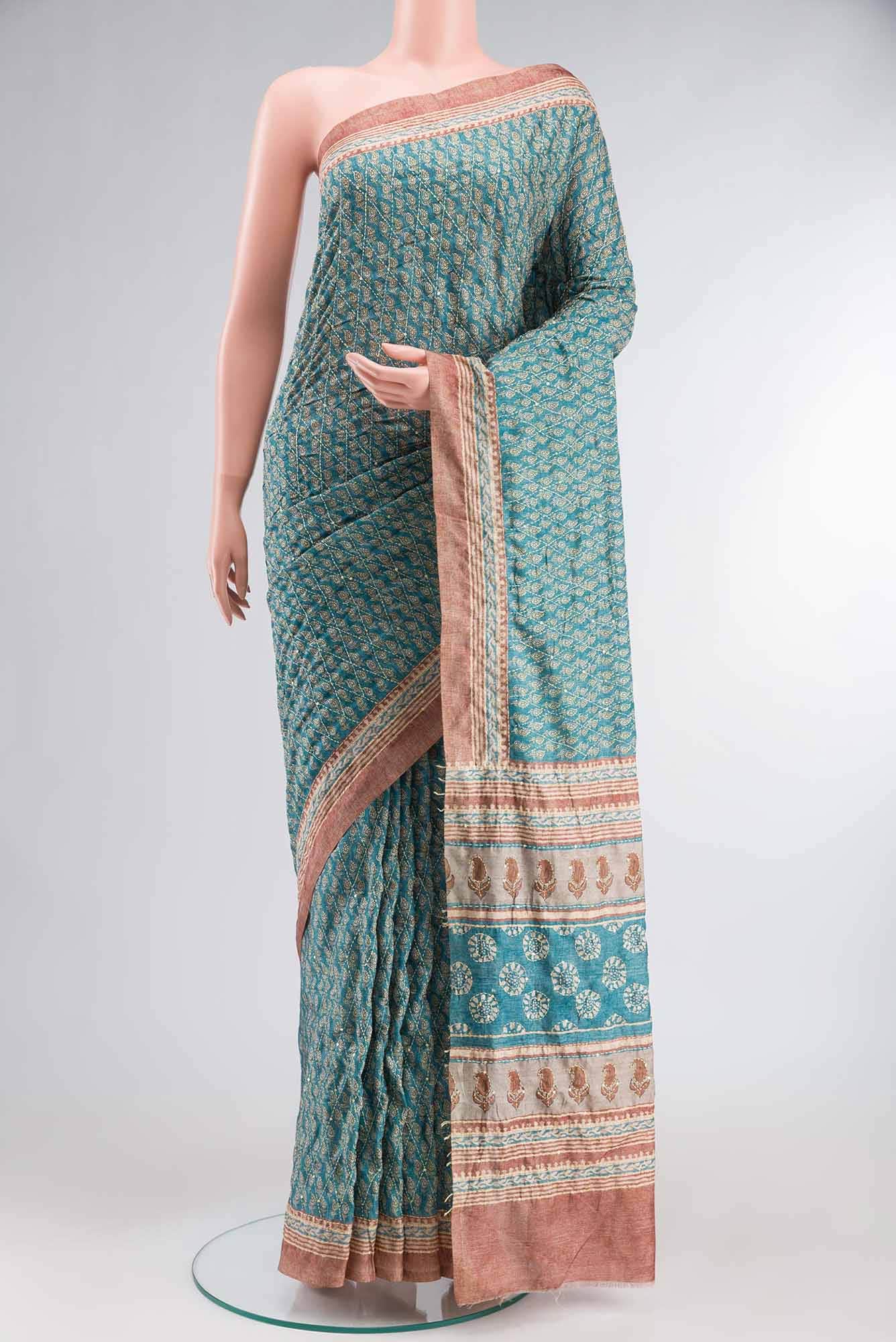 Blue Blended Tussar Silk Saree