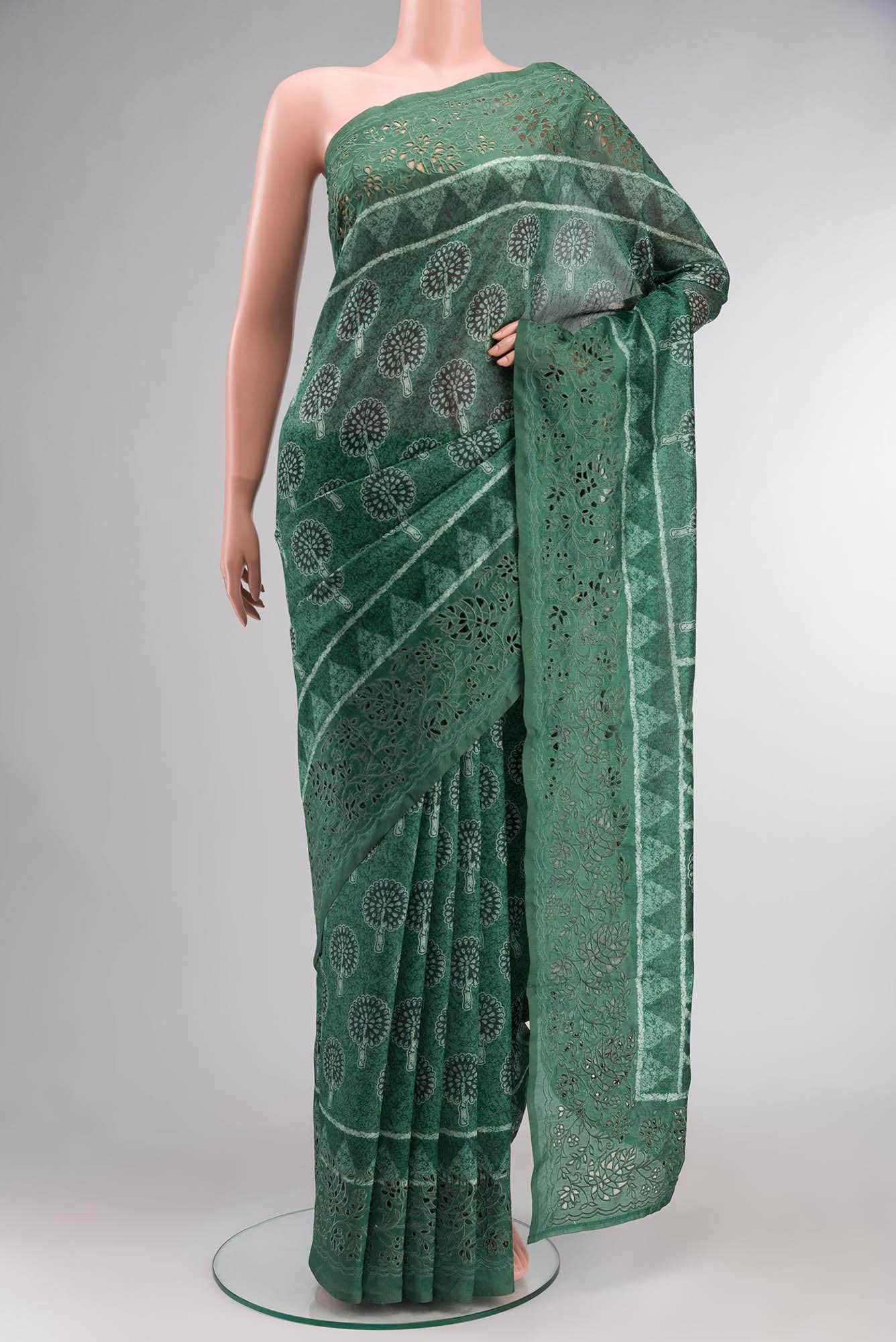 Green Blended Tussar Silk Saree