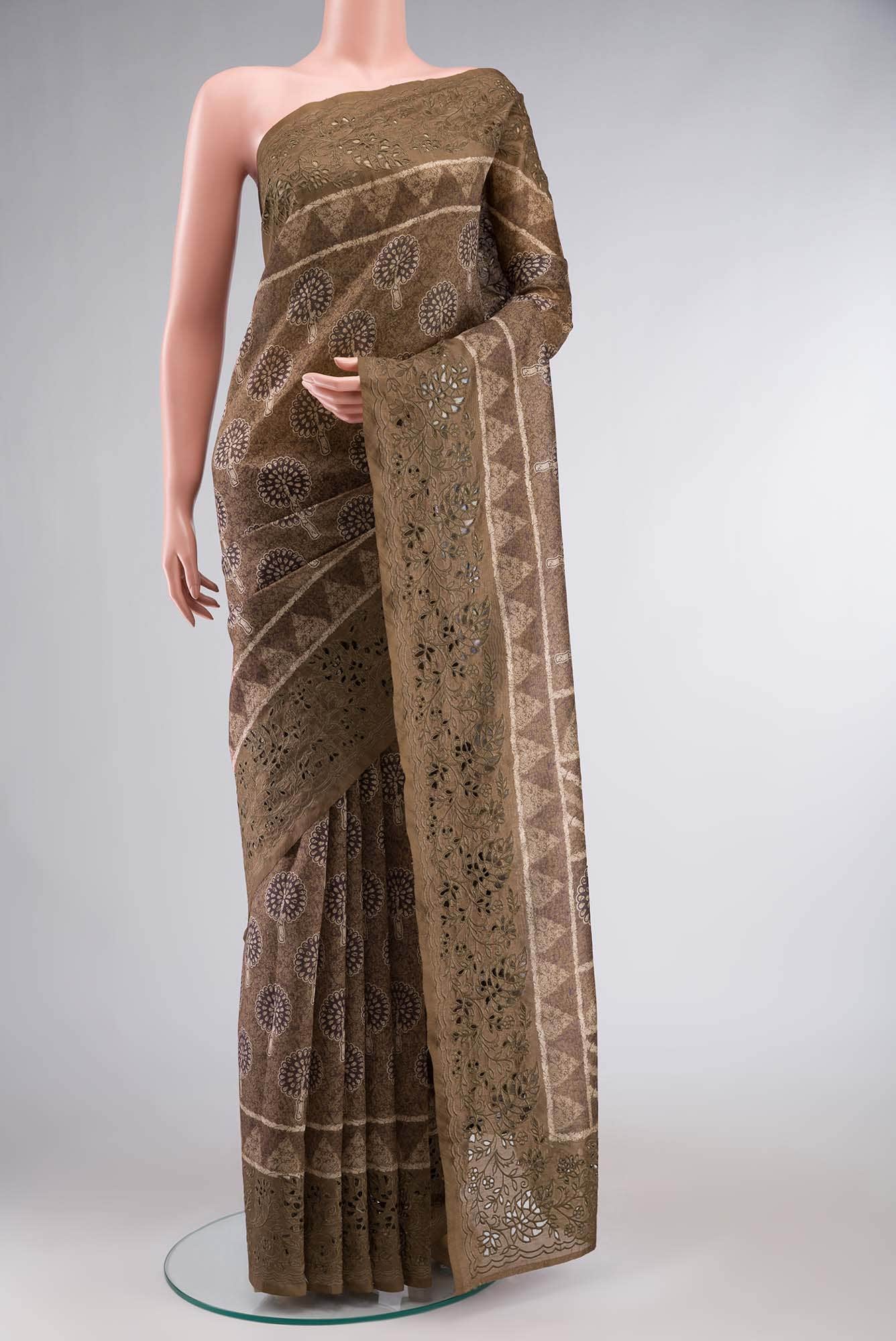 Brown Blended Tussar Silk Saree