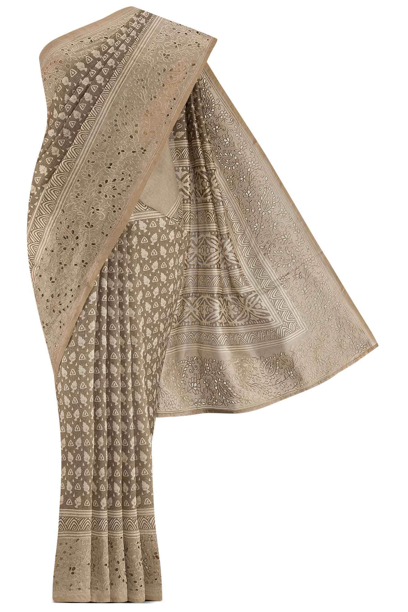Brown Blended Tussar Silk Saree
