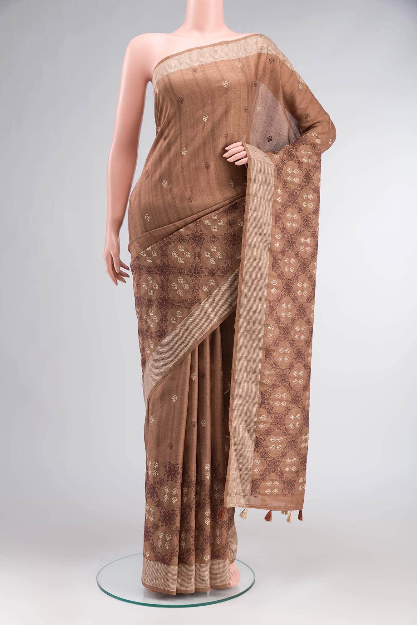 Brown Blended Tussar Silk Saree