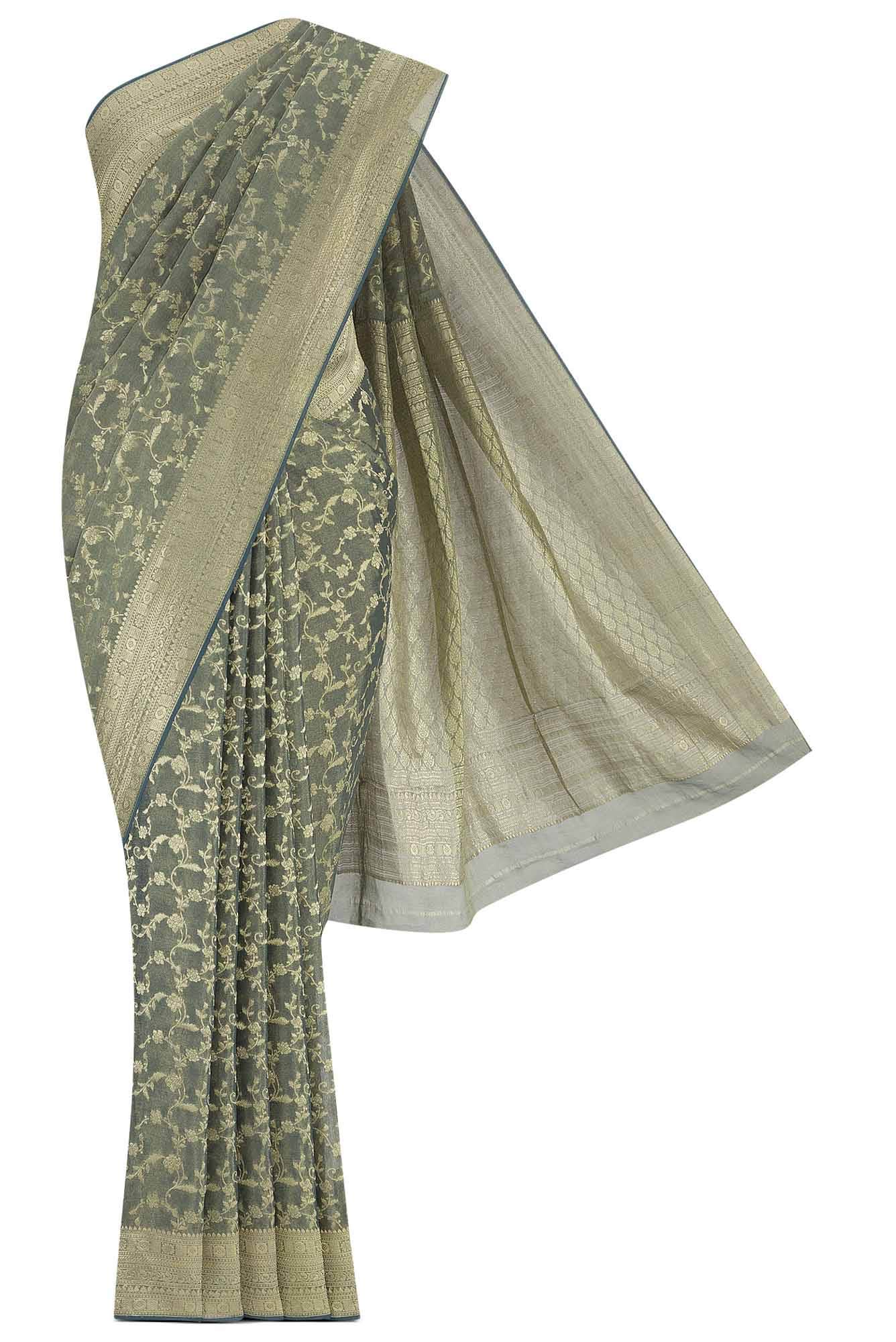 Grey Mysore Georgette Saree