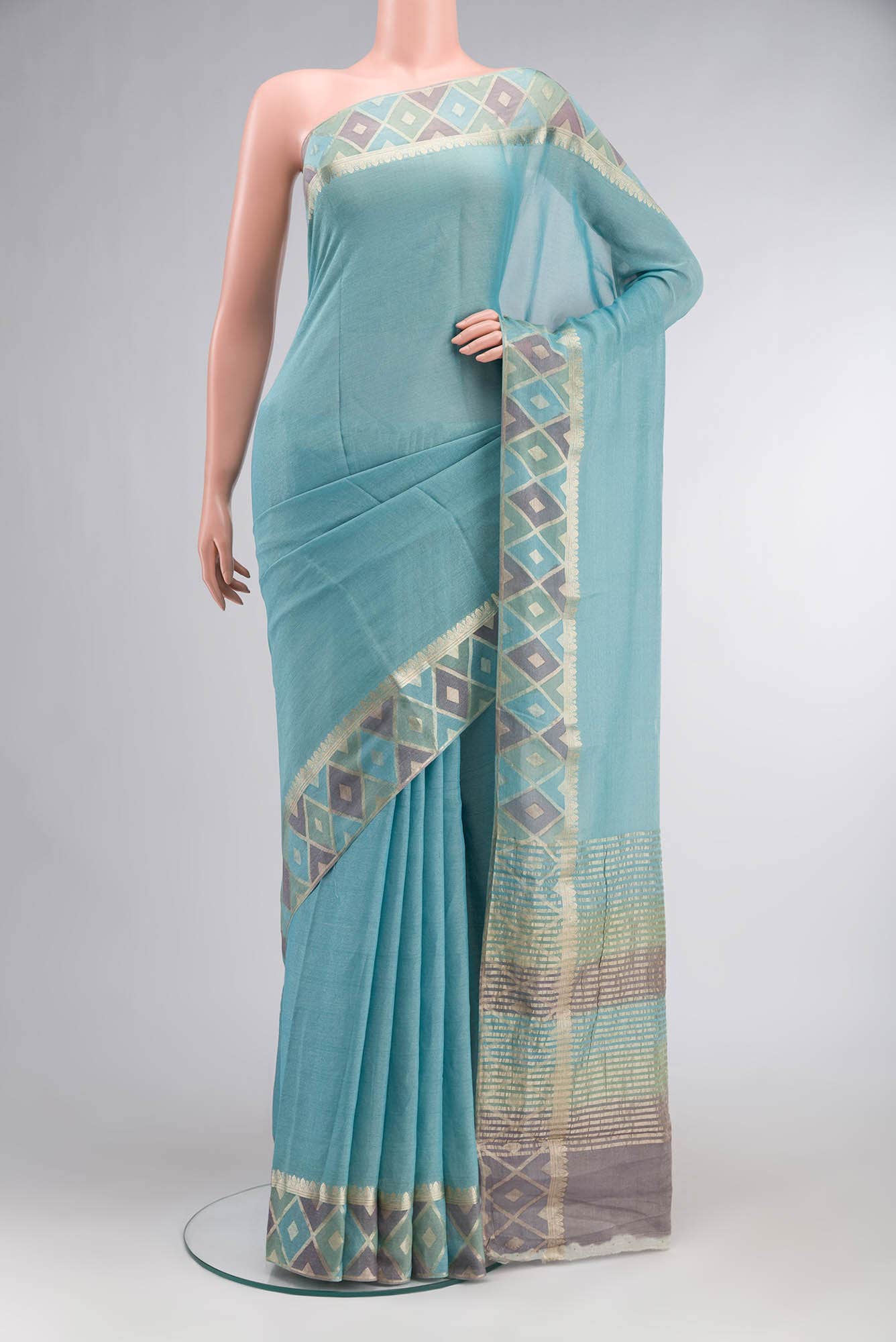 Blue Mysore Georgette Saree