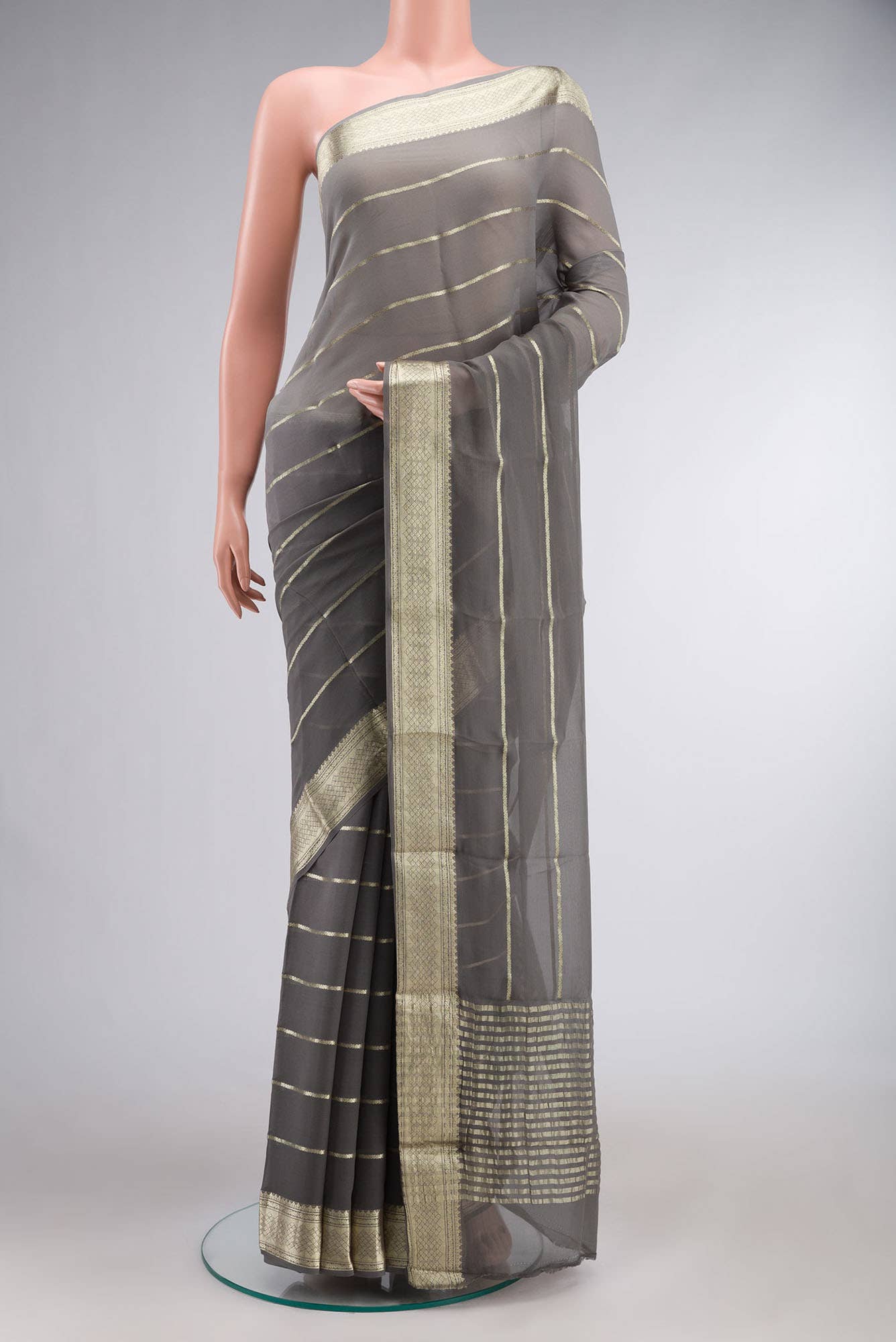 Grey Mysore Georgette Saree