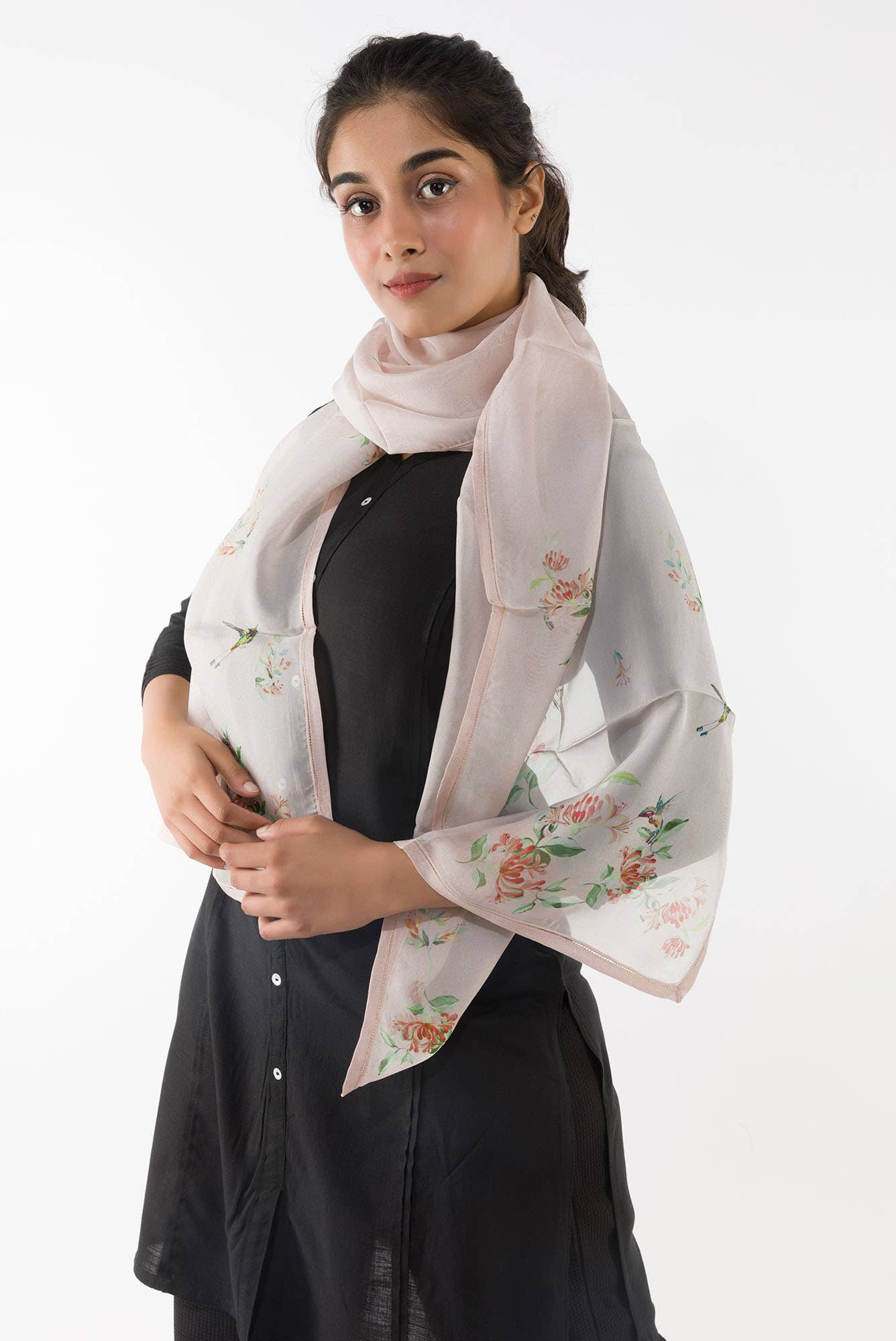 Humming Hovers Off White Stole from Birds of Paradise, Scarves & Stoles Collection