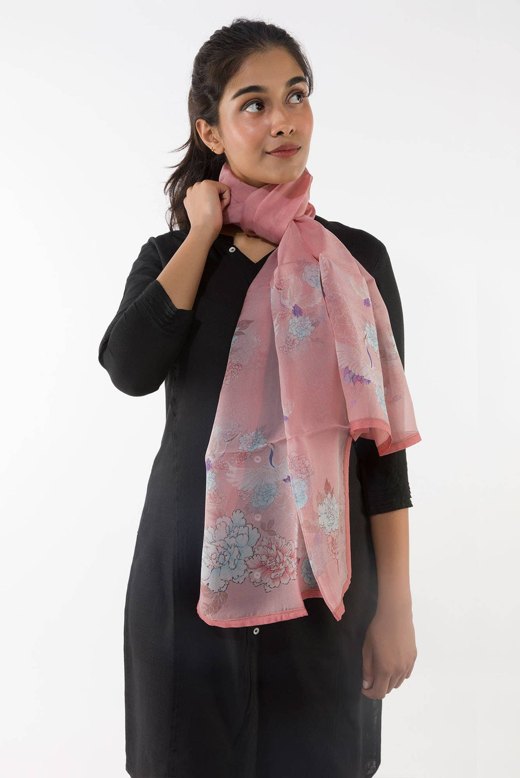 Flying Cranes Light Pink Stole from Birds of Paradise, Scarves & Stoles Collection