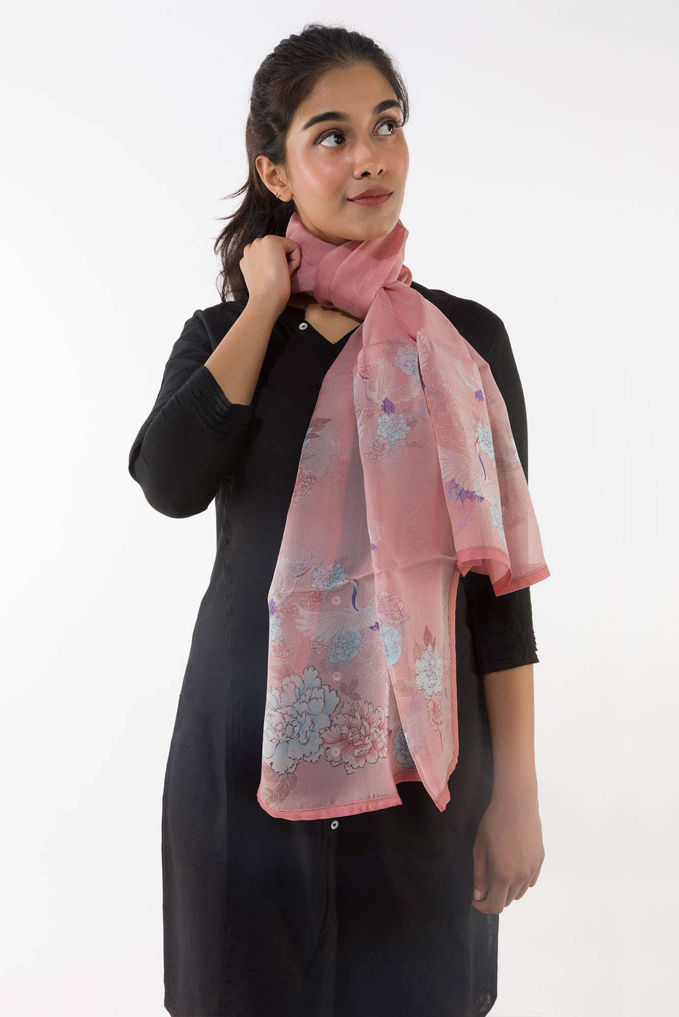 Flying Cranes Light Pink Stole from Birds of Paradise, Scarves & Stoles Collection