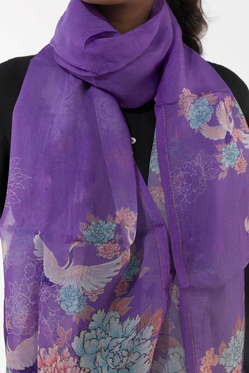 Flying Cranes Lavender Stole from Birds of Paradise, Scarves & Stoles Collection