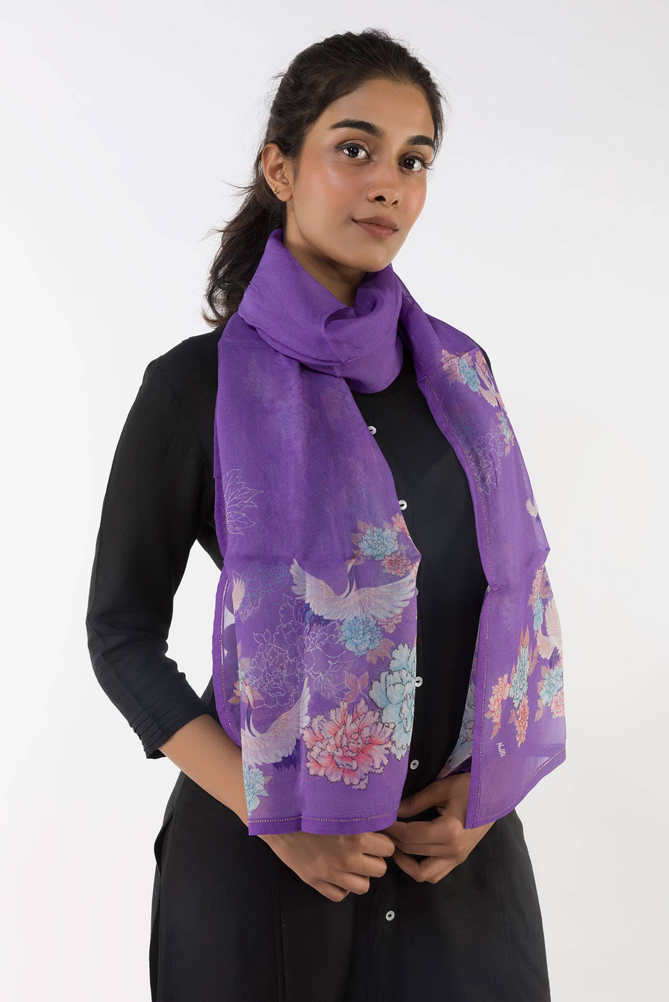 Flying Cranes Lavender Stole from Birds of Paradise, Scarves & Stoles Collection
