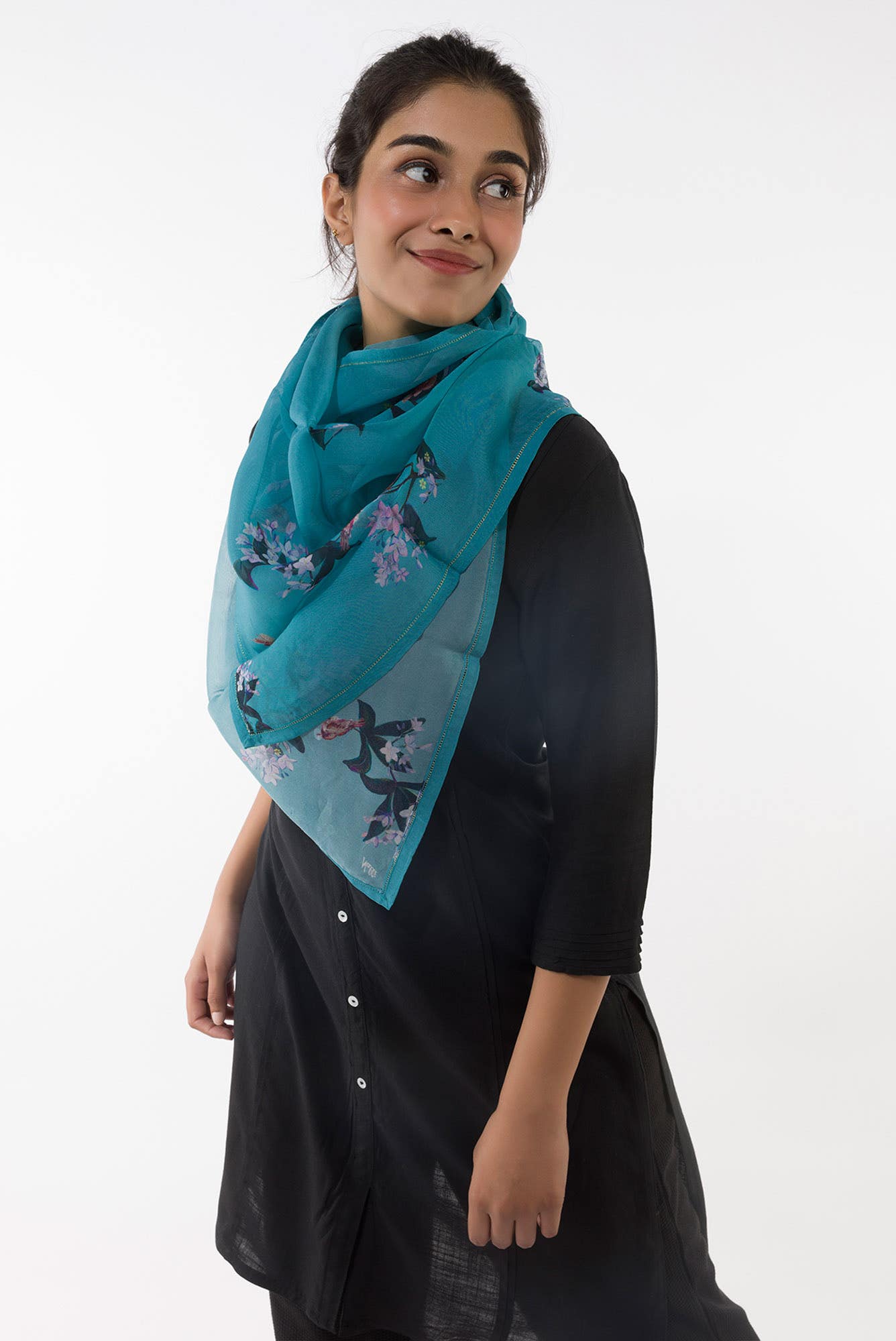 The Sparrows Teal Stole from Birds of Paradise, Scarves & Stoles Collection