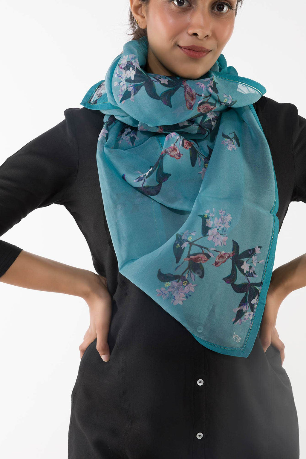The Sparrows Teal Stole from Birds of Paradise, Scarves & Stoles Collection