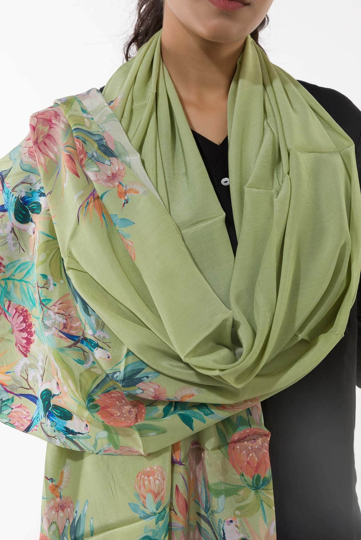 Lovers on the Branch Mint Green Stole from Birds of Paradise, Scarves & Stoles Collection